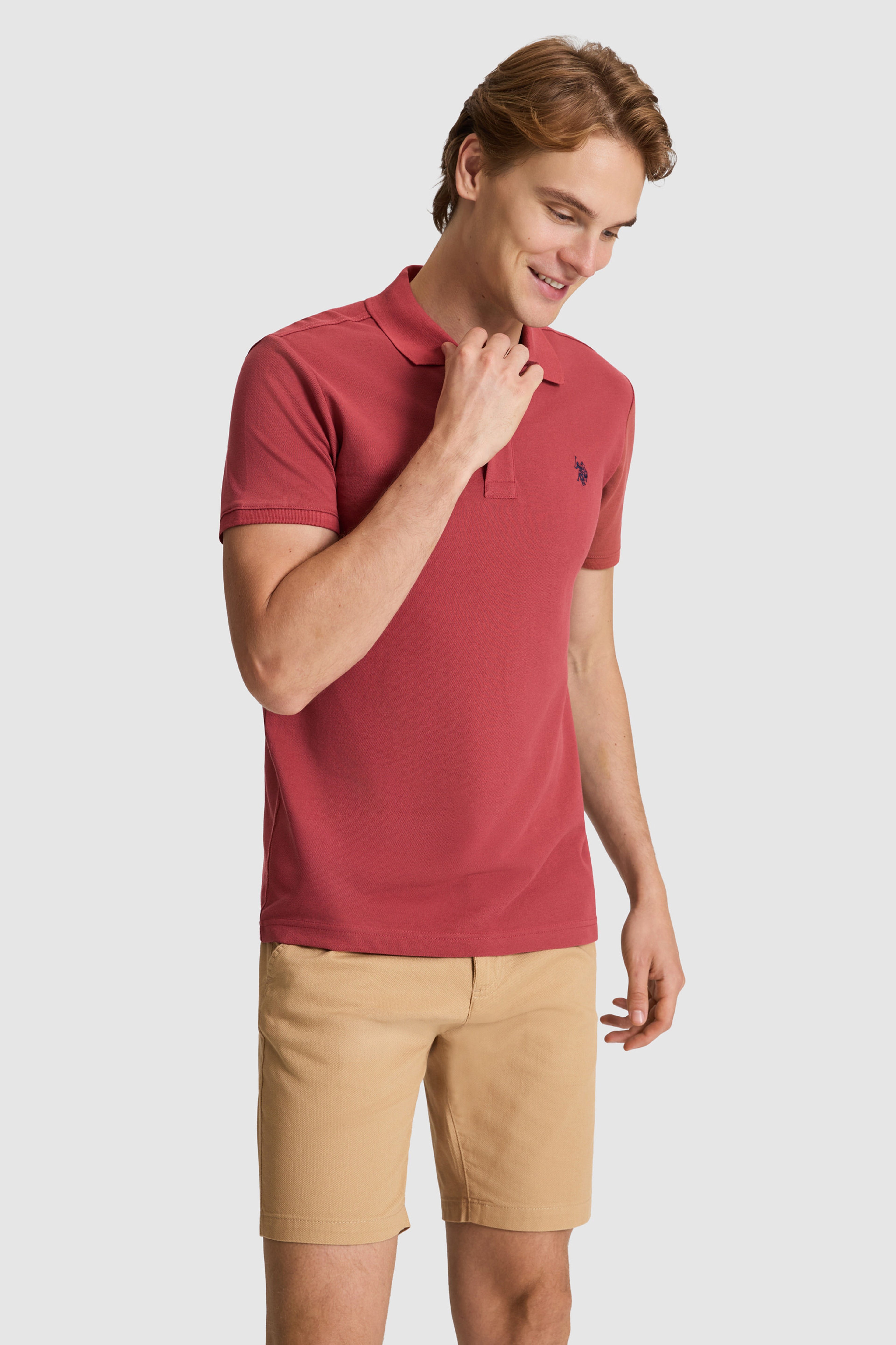 Erkek Vişne Slim Fit Polo Yaka Basic Tişört