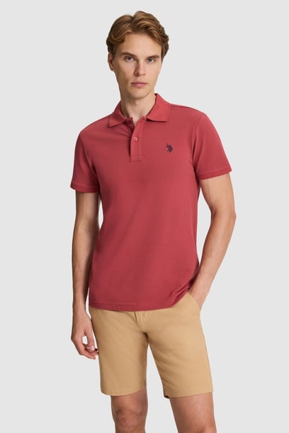 Erkek Vişne Slim Fit Polo Yaka Basic Tişört