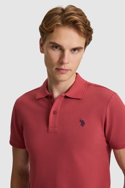 Erkek Vişne Slim Fit Polo Yaka Basic Tişört
