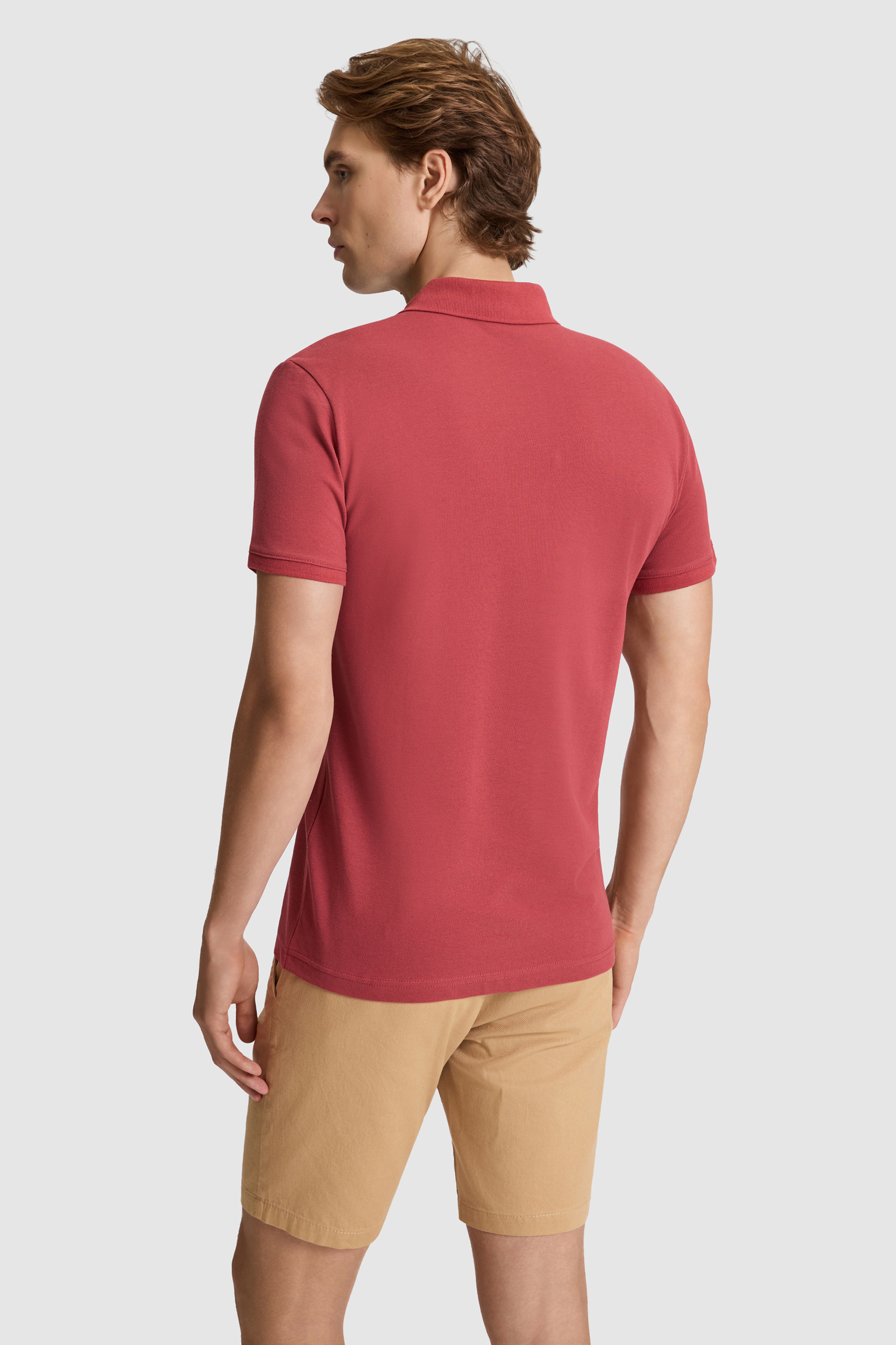 Erkek Vişne Slim Fit Polo Yaka Basic Tişört - Image 5