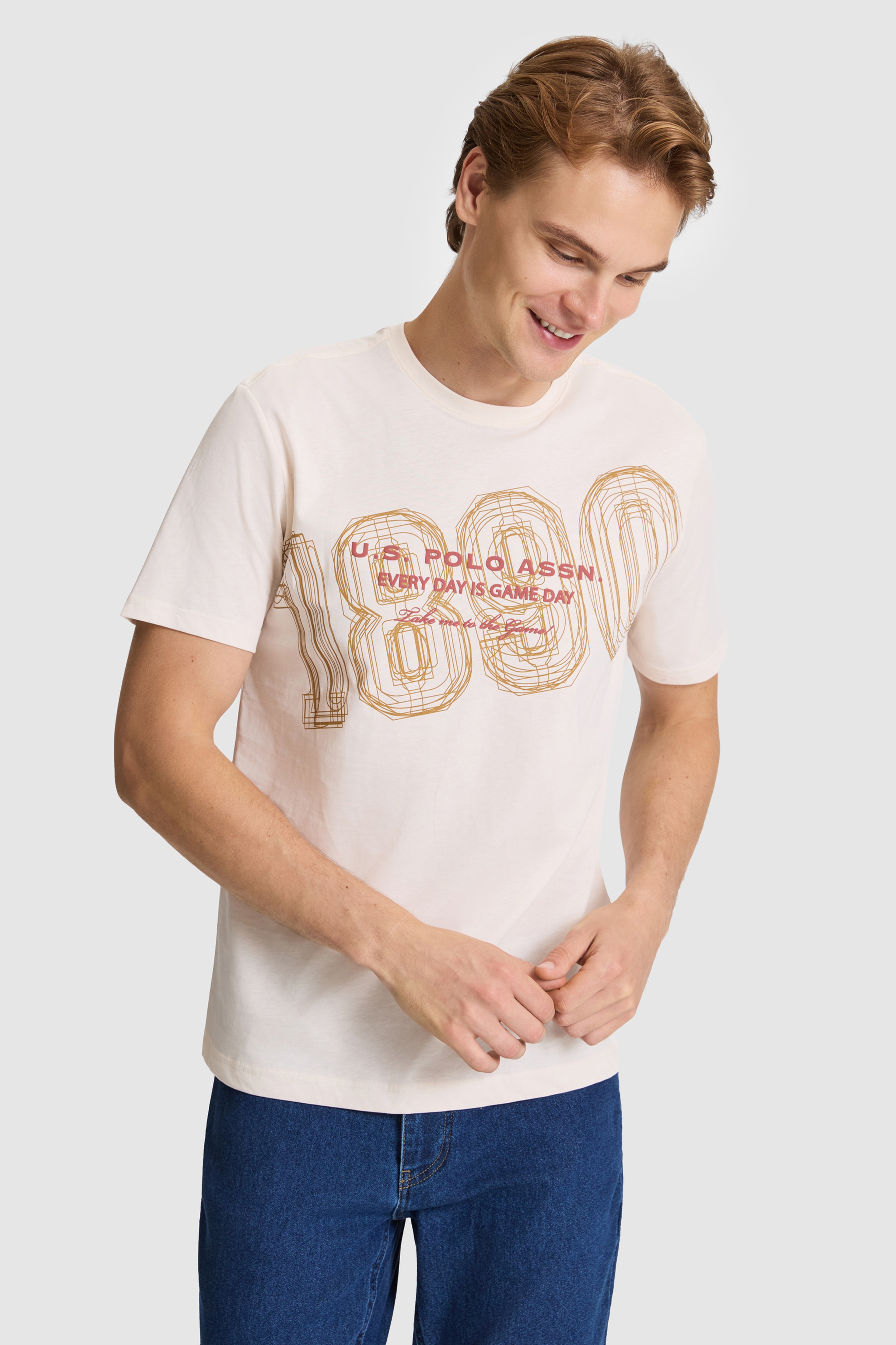 Erkek Krem Regular Fit Bisiklet Yaka Tişört - Image 3