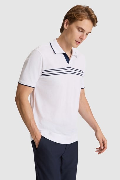 Erkek Beyaz Regular Fit Polo Yaka Tişört