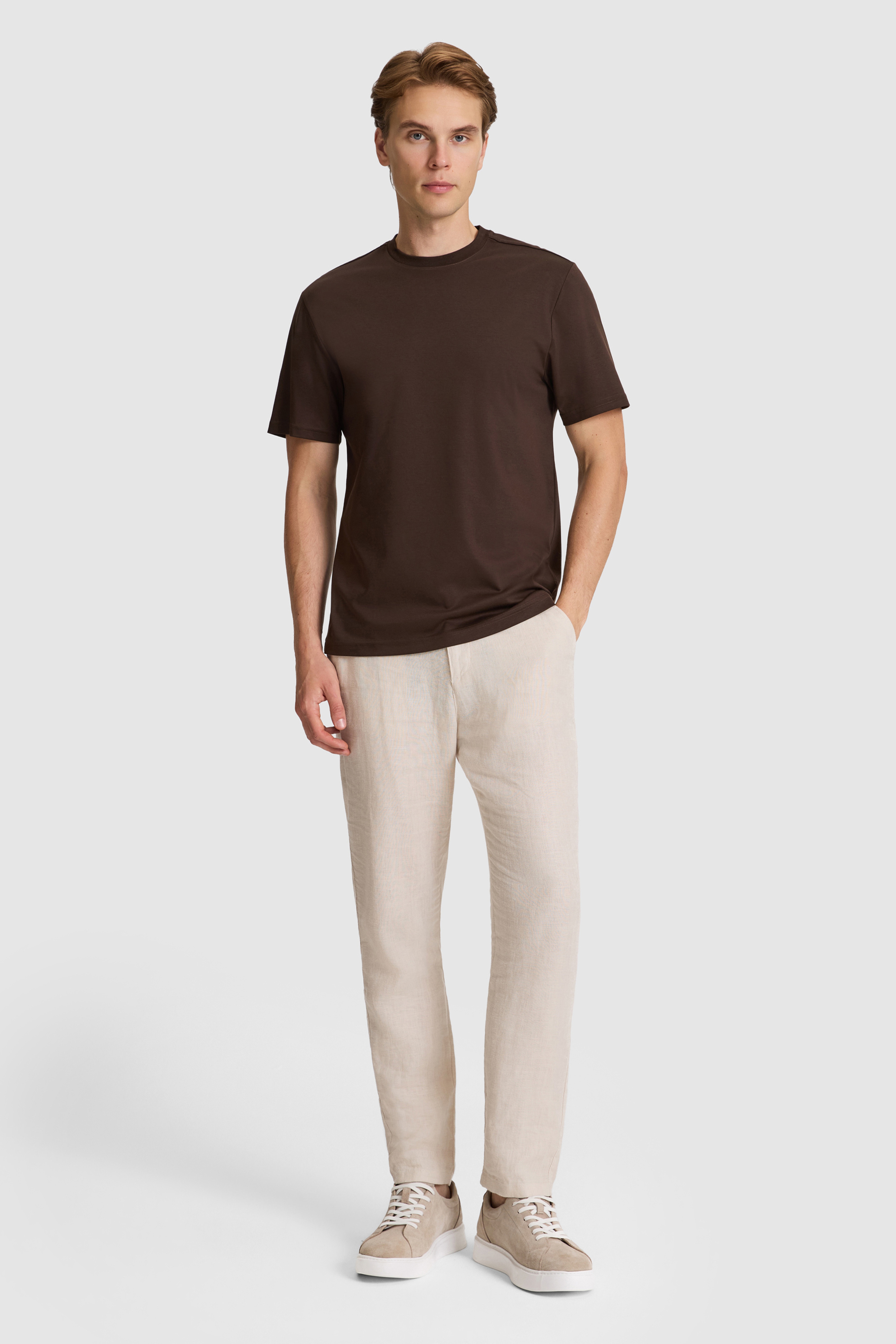 Erkek Kahverengi Regular Fit Bisiklet Yaka Basic Tişört