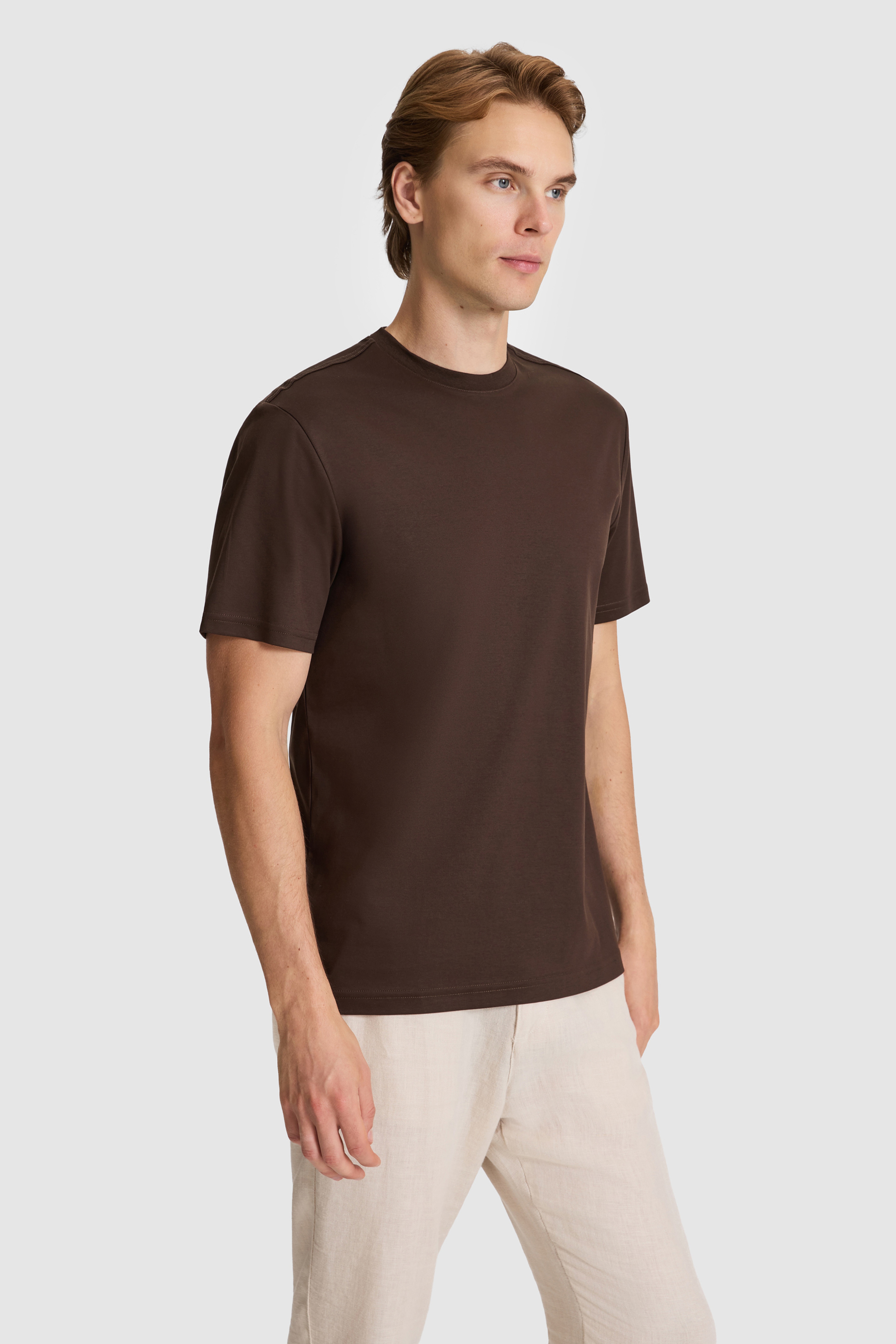 Erkek Kahverengi Regular Fit Bisiklet Yaka Basic Tişört