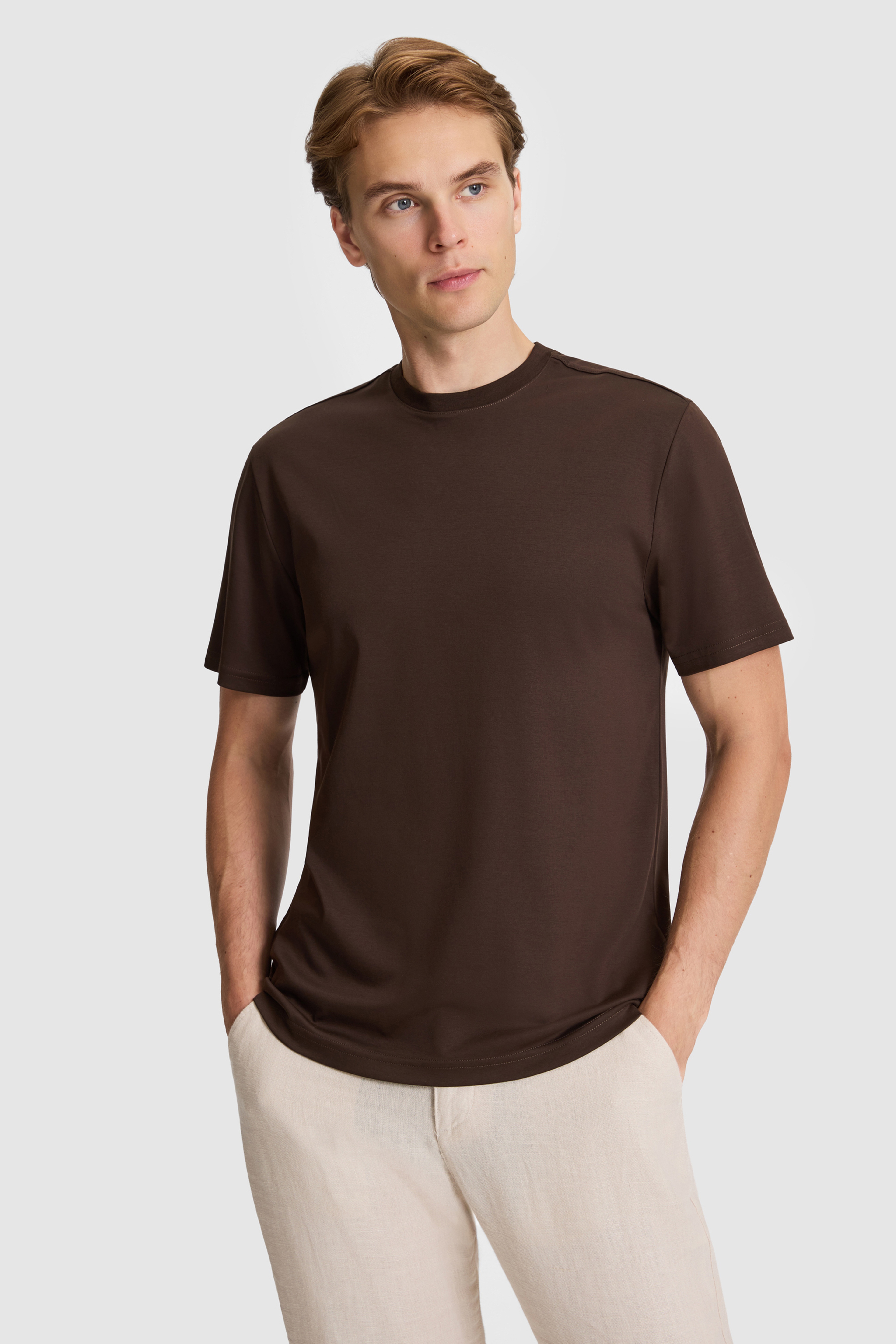 Erkek Kahverengi Regular Fit Bisiklet Yaka Basic Tişört