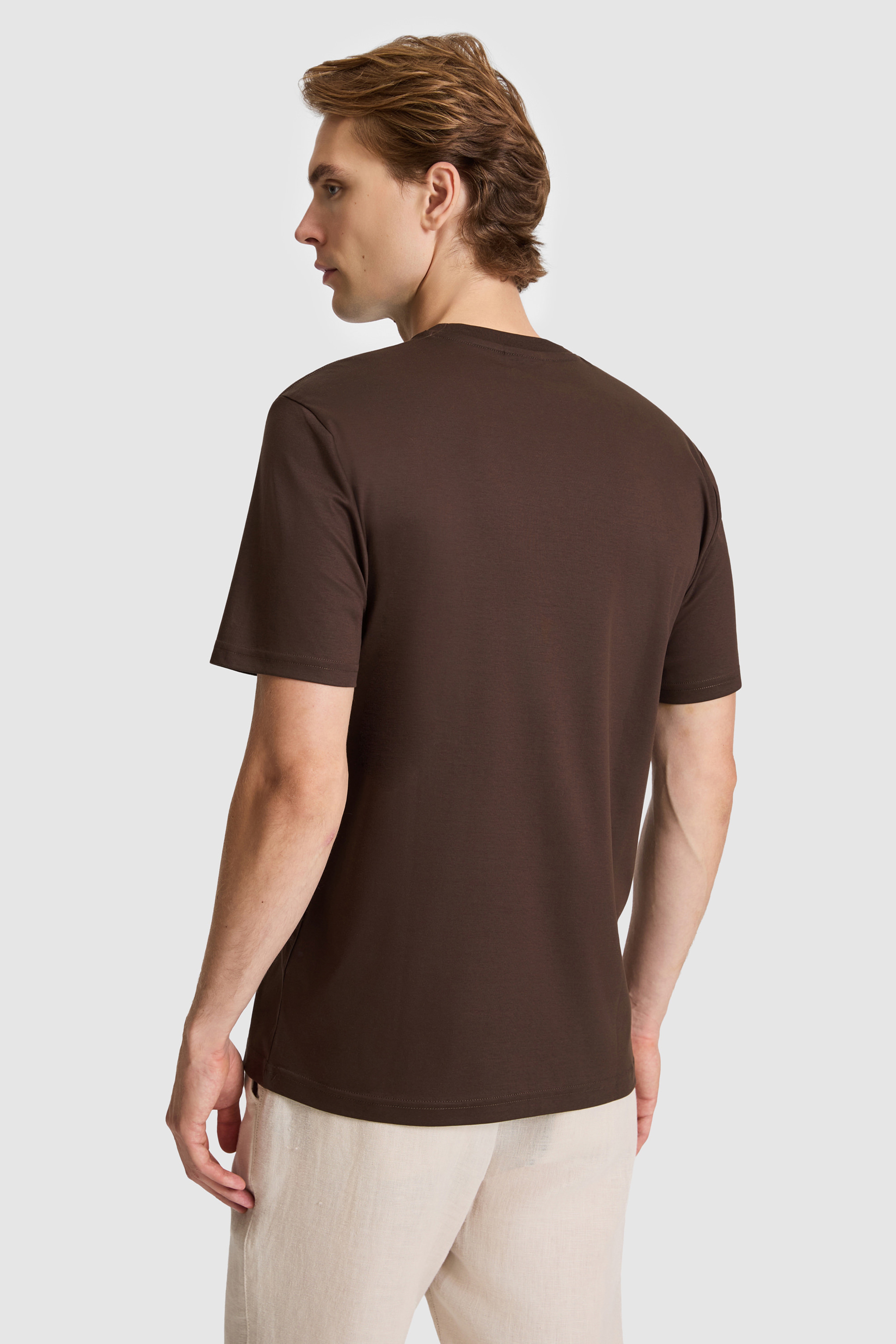 Erkek Kahverengi Regular Fit Bisiklet Yaka Basic Tişört