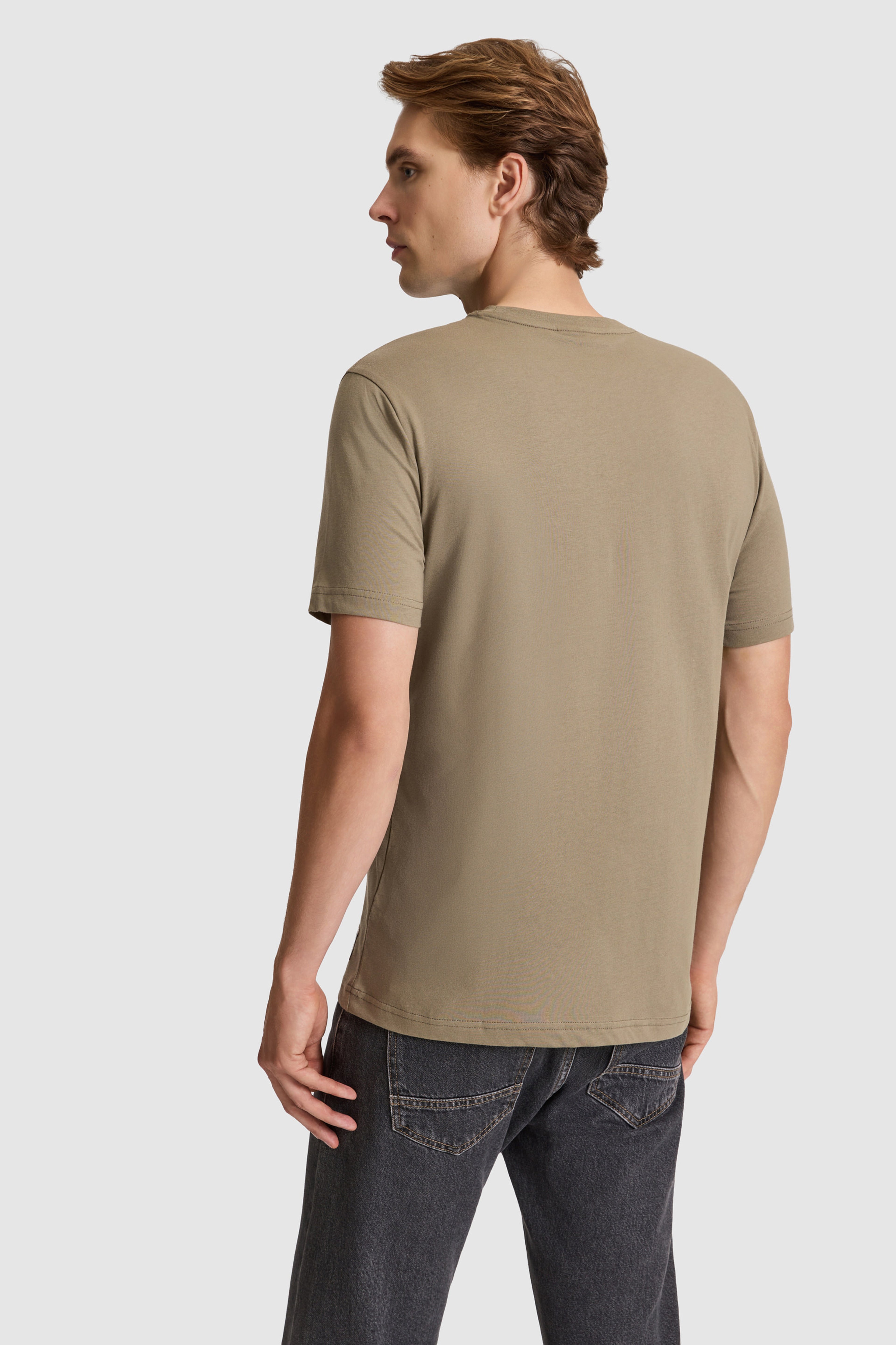 Erkek Haki Regular Fit Bisiklet Yaka Tişört - Image 5