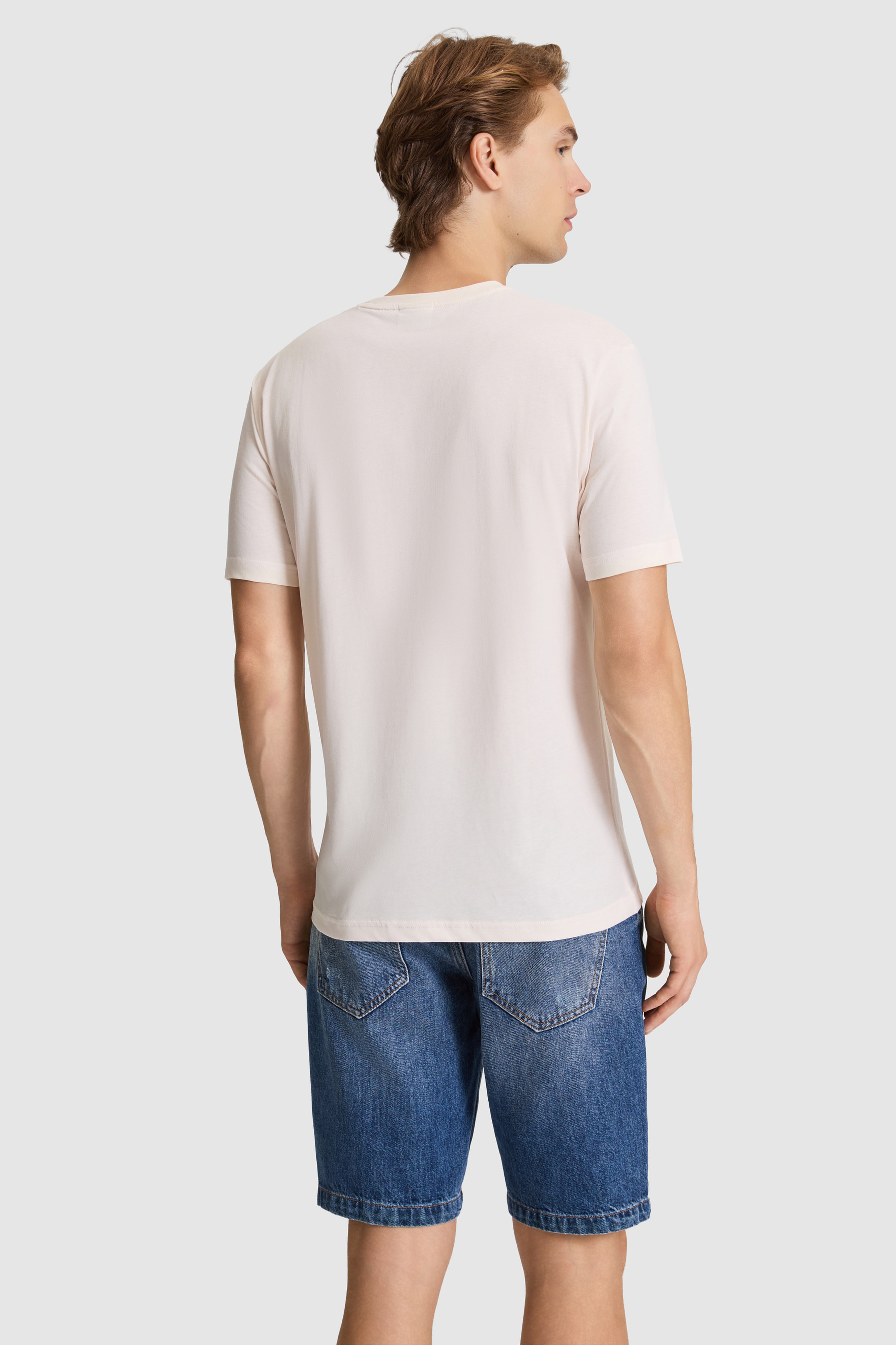 Erkek Krem Regular Fit Bisiklet Yaka Tişört - Image 5