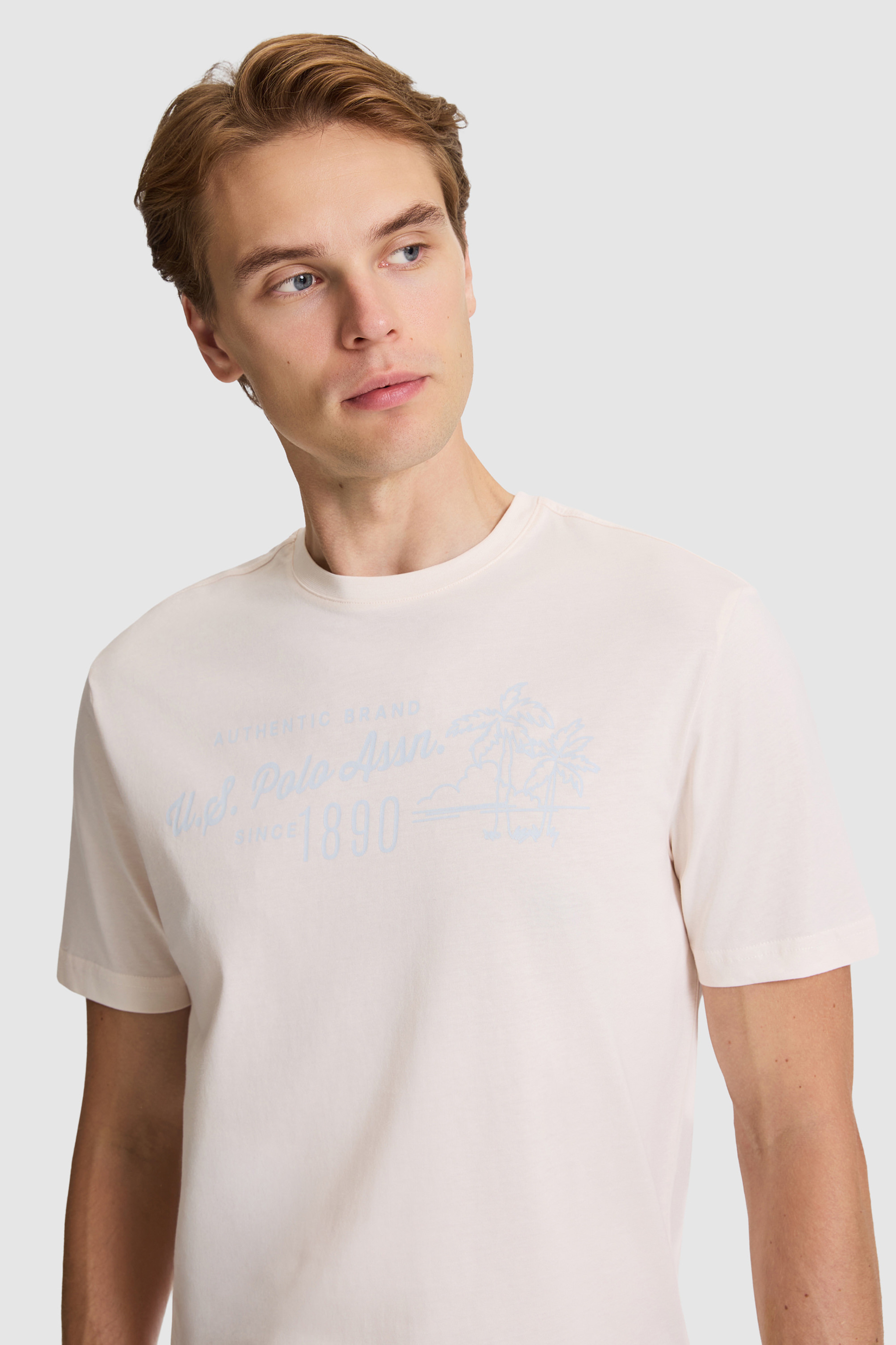 Erkek Krem Regular Fit Bisiklet Yaka Tişört - Image 2