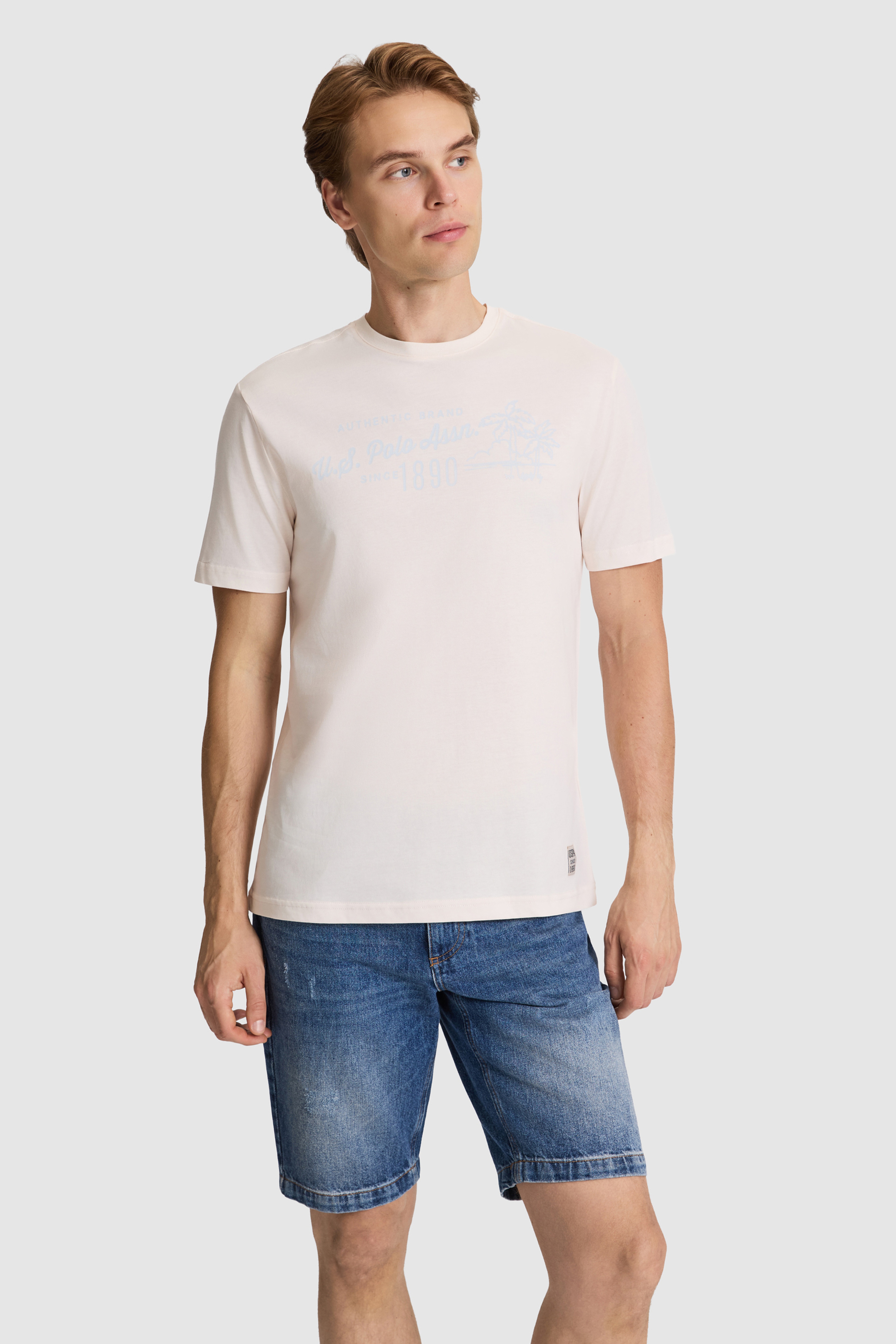 Erkek Krem Regular Fit Bisiklet Yaka Tişört - Image 1