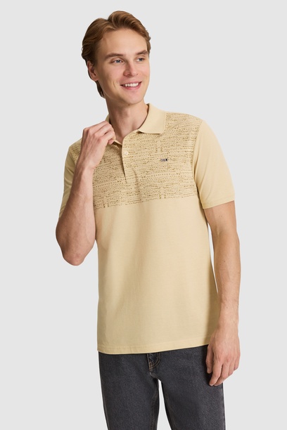 Erkek Bej Regular Fit Polo Yaka Tişört