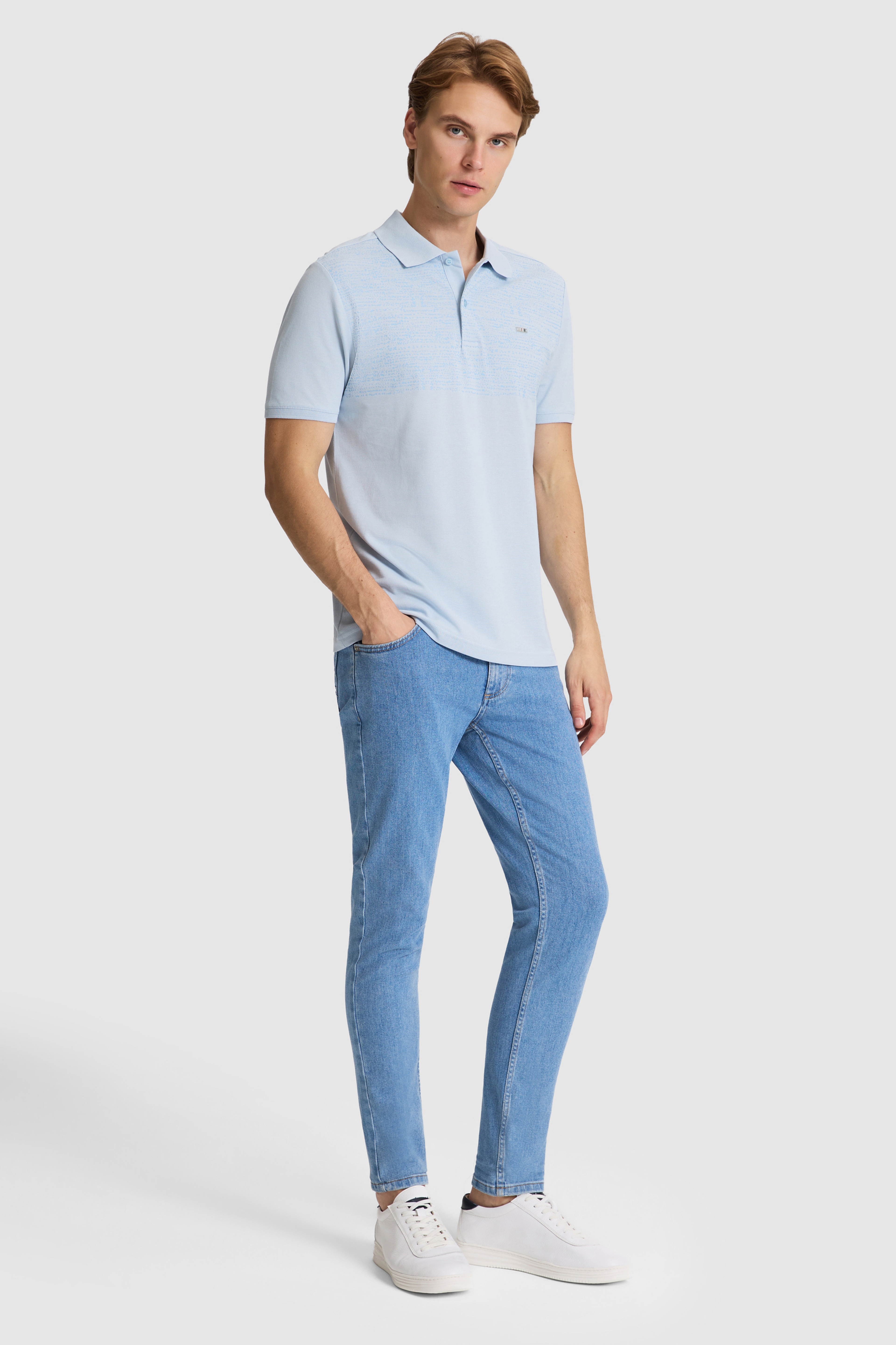 Erkek Açık Mavi Regular Fit Polo Yaka Tişört - Image 4