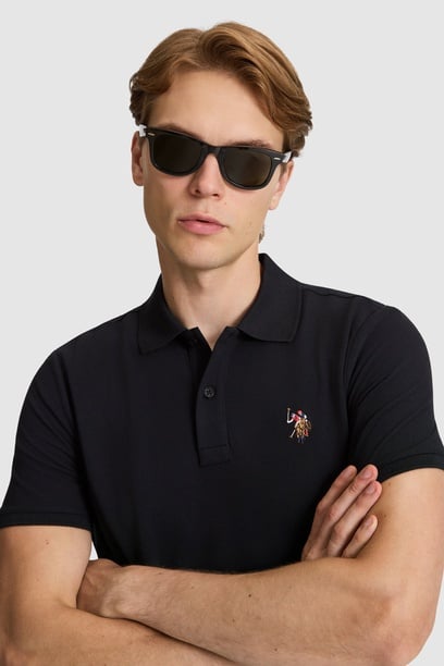 Erkek Siyah Regular Fit Polo Yaka Basic Tişört