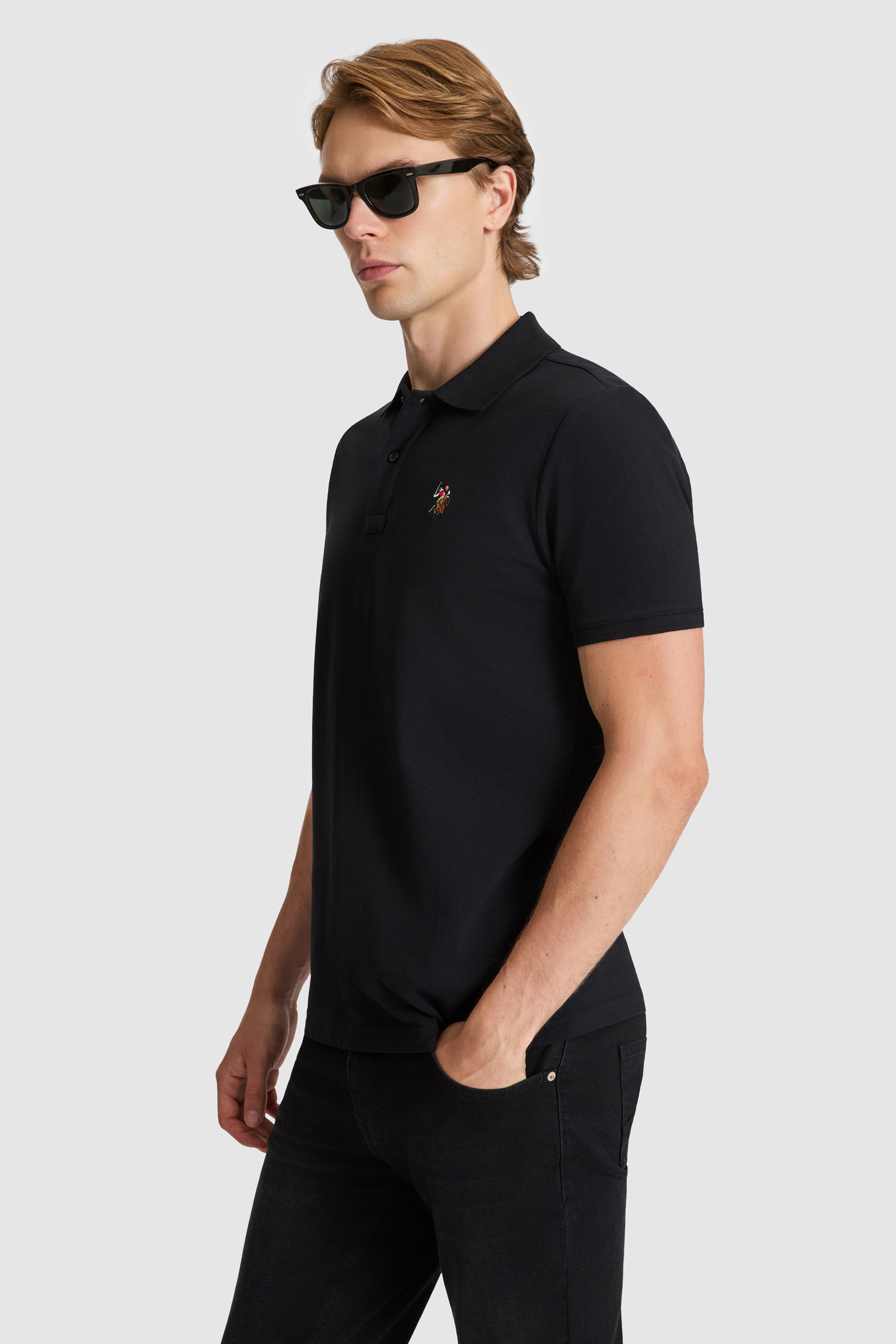 Erkek Siyah Regular Fit Polo Yaka Basic Tişört - Image 4