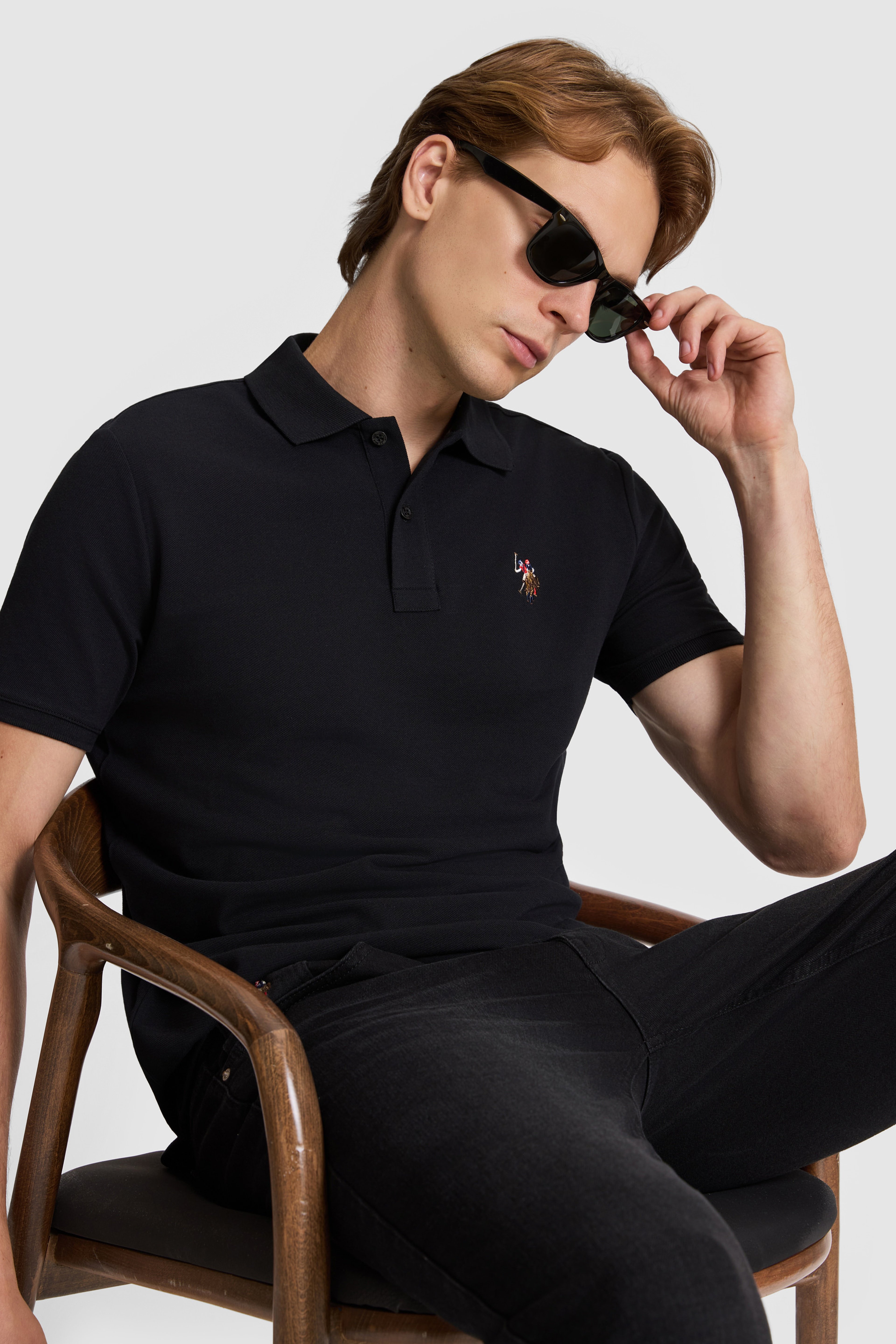 Erkek Siyah Regular Fit Polo Yaka Basic Tişört - Image 1