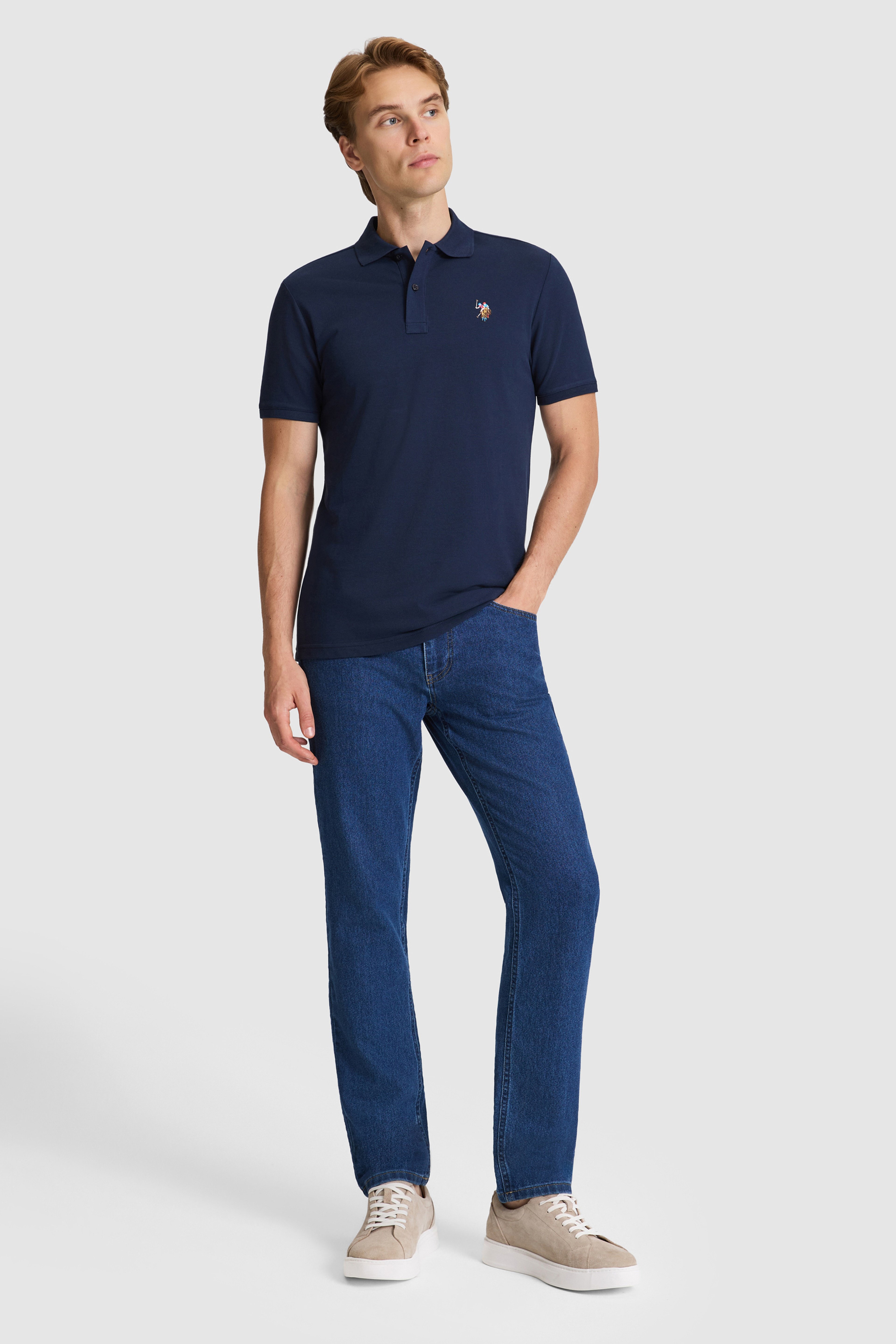 Erkek Lacivert Regular Fit Polo Yaka Basic Tişört