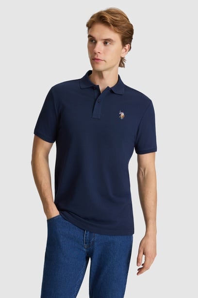Erkek Lacivert Regular Fit Polo Yaka Basic Tişört