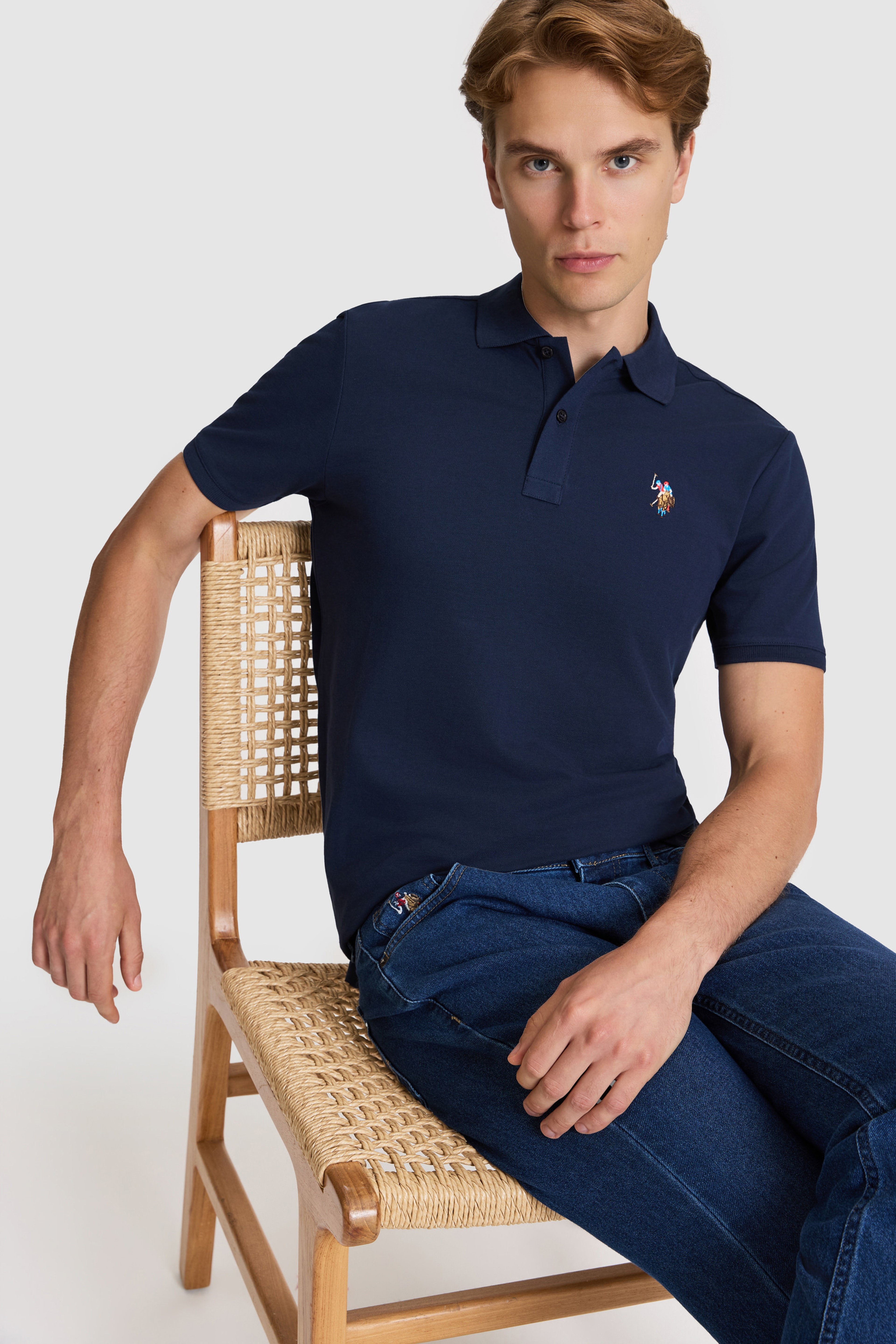 Erkek Lacivert Regular Fit Polo Yaka Basic Tişört - Image 1
