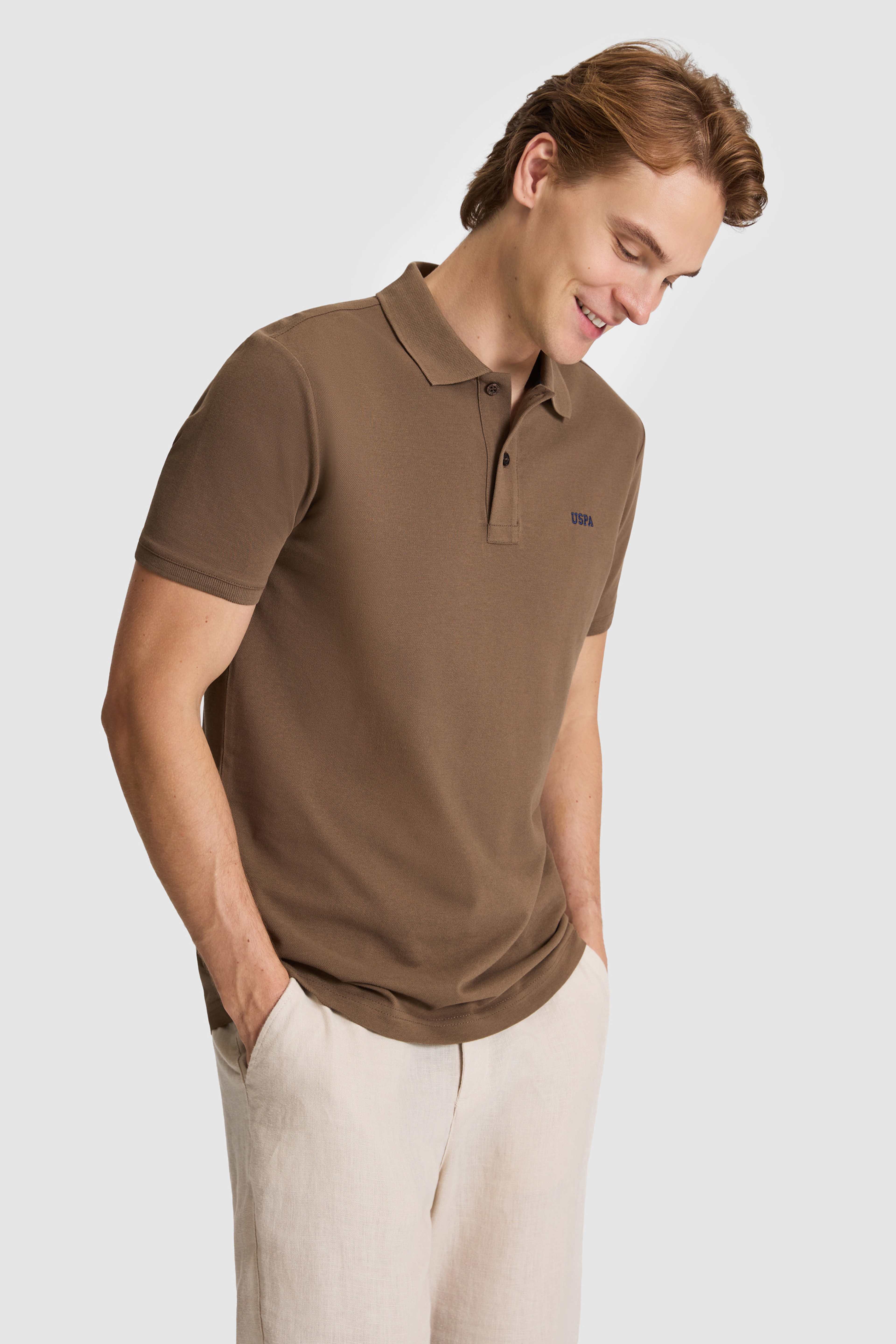 Erkek Kahverengi Regular Fit Polo Yaka Basic Tişört - Image 3