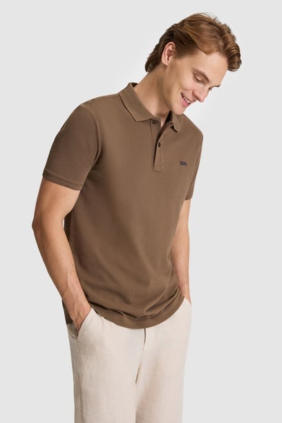 Erkek Kahverengi Regular Fit Polo Yaka Basic Tişört
