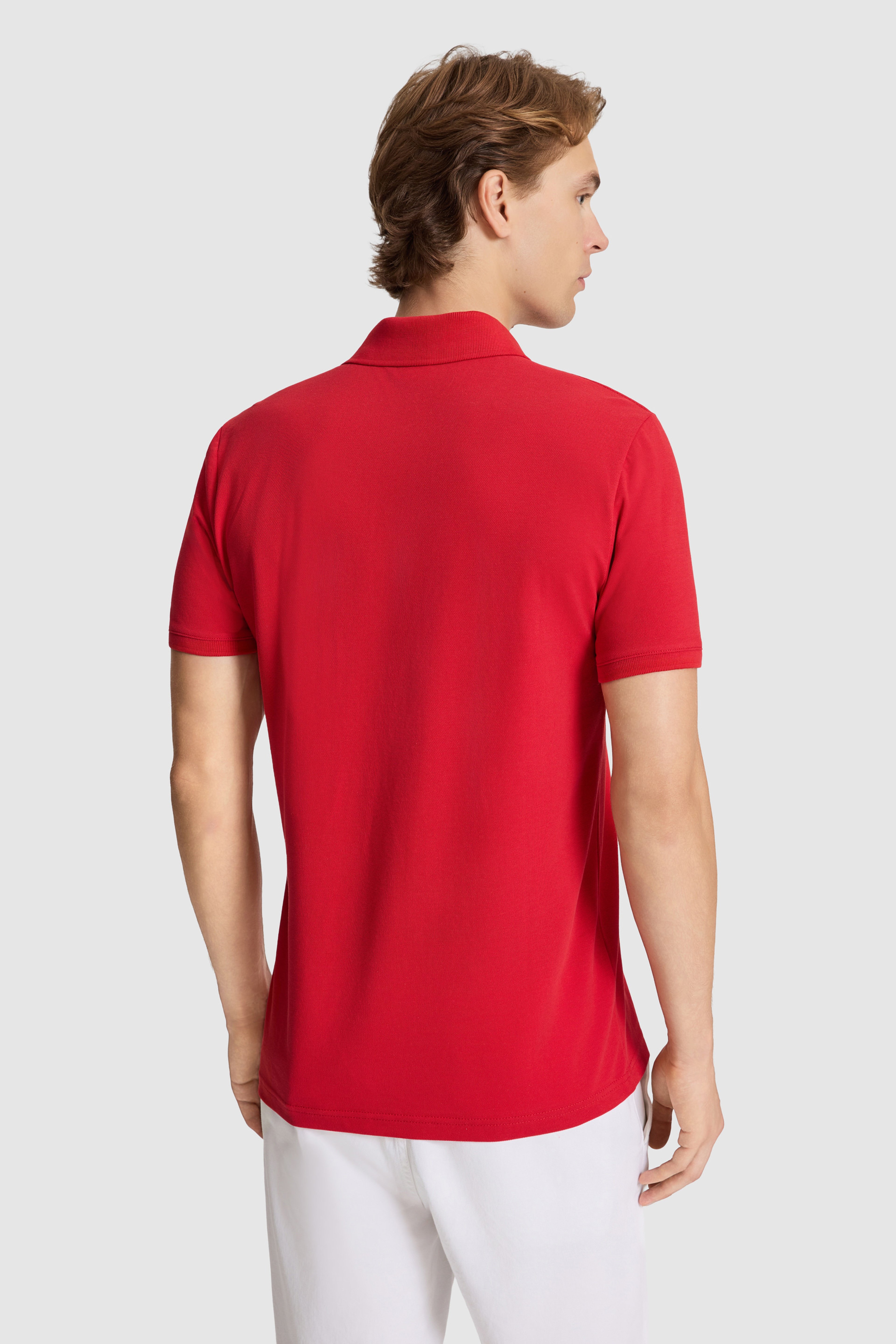 Erkek Kırmızı Regular Fit Polo Yaka Basic Tişört - Image 5
