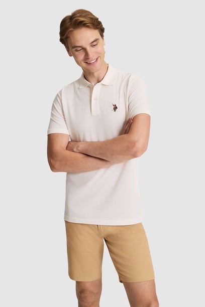 Erkek Krem Regular Fit Polo Yaka Basic Tişört