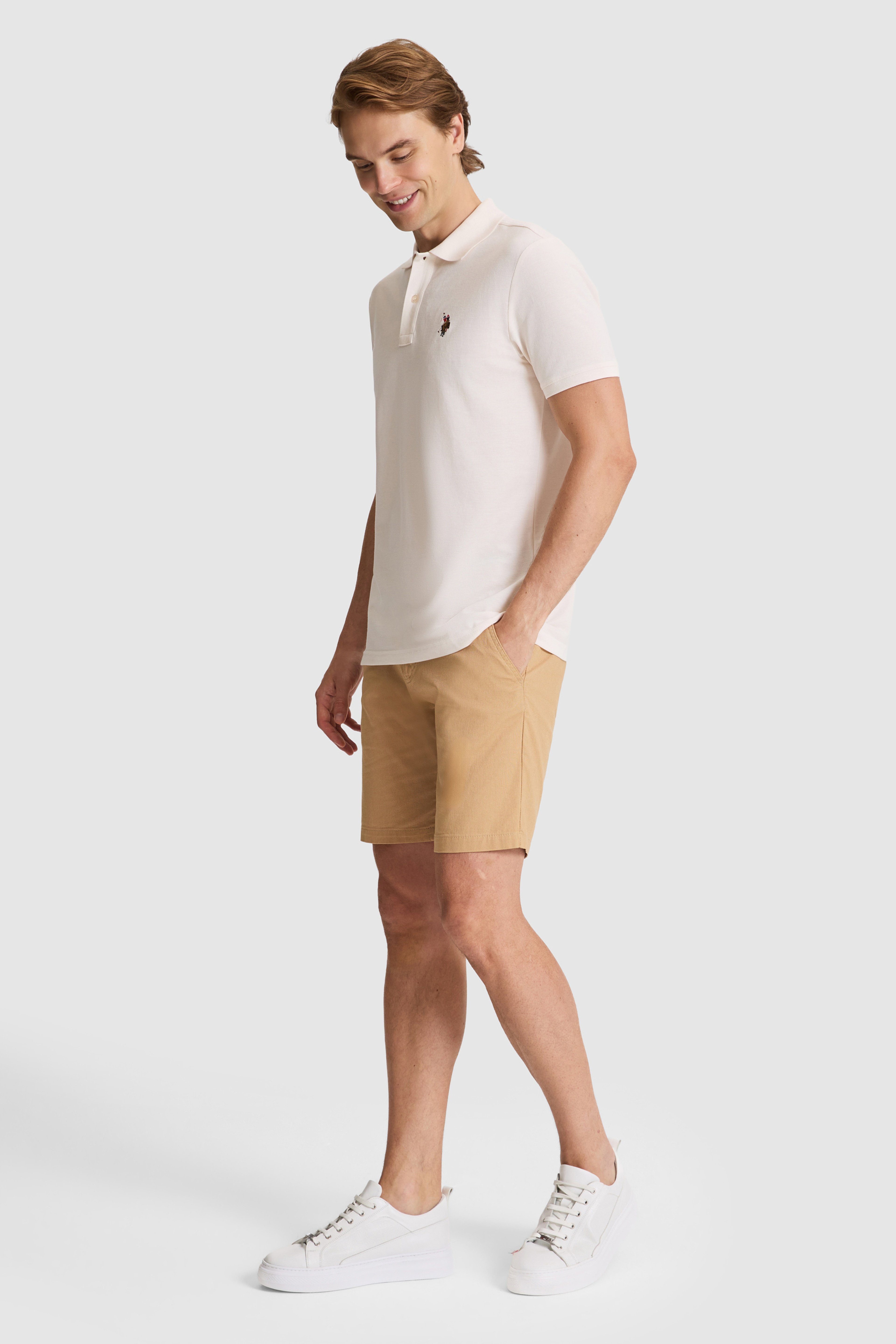 Erkek Krem Regular Fit Polo Yaka Basic Tişört - Image 4