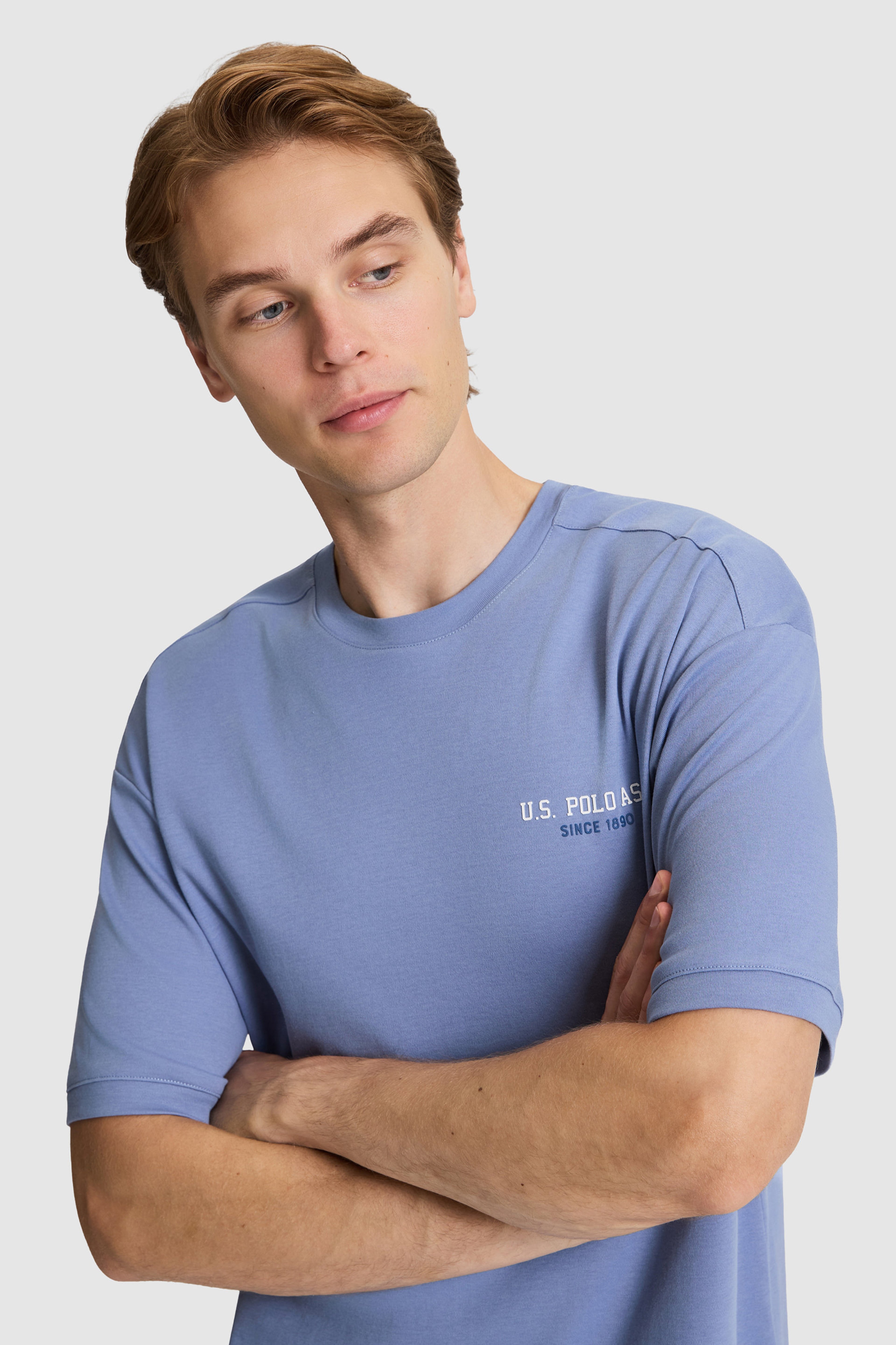 Erkek İndigo Comfort Fit Bisiklet Yaka Tişört - Image 2