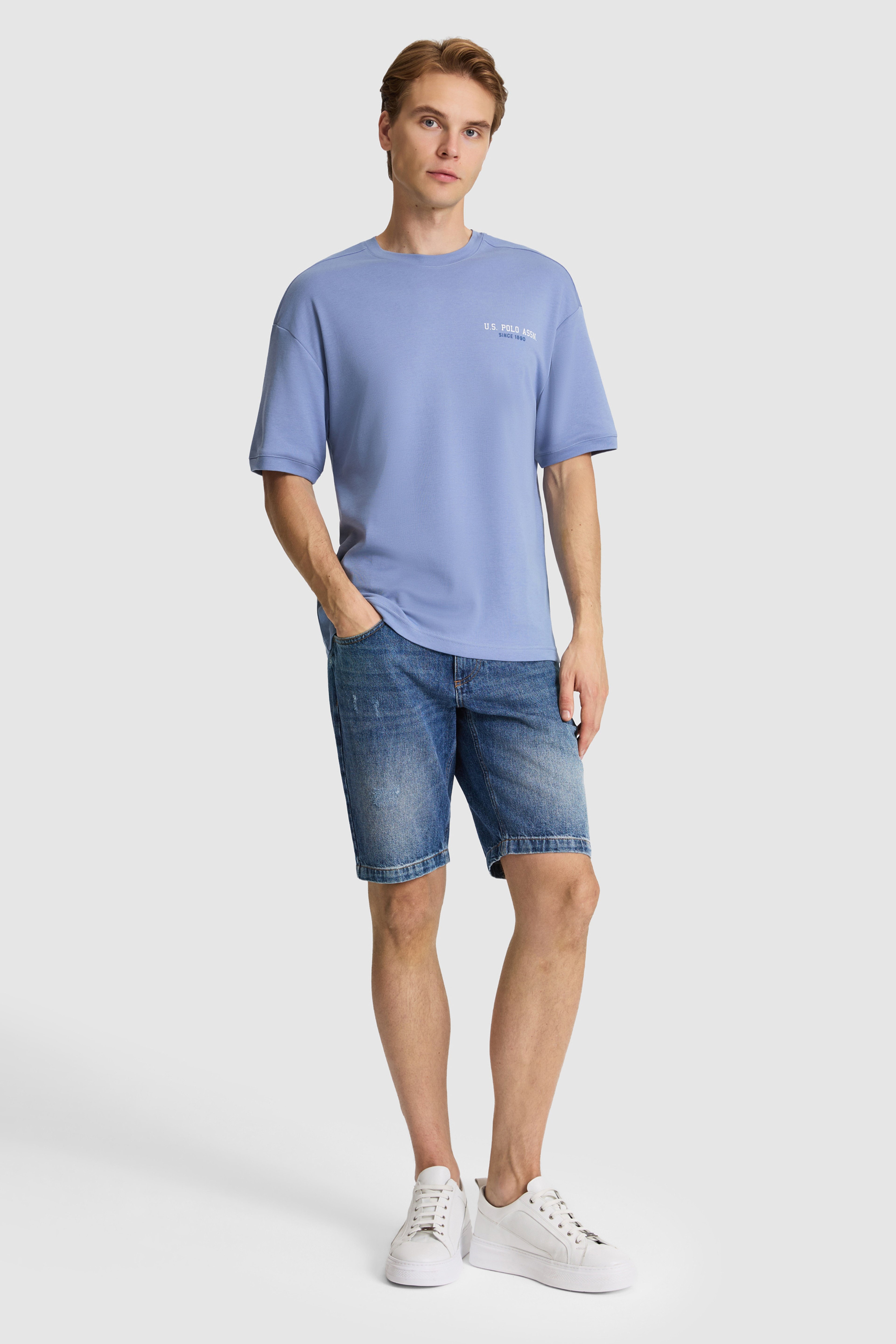 Erkek İndigo Comfort Fit Bisiklet Yaka Tişört - Image 4