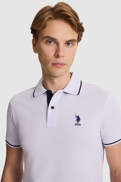 Erkek Lila Slim Fit Polo Yaka Basic Tişört