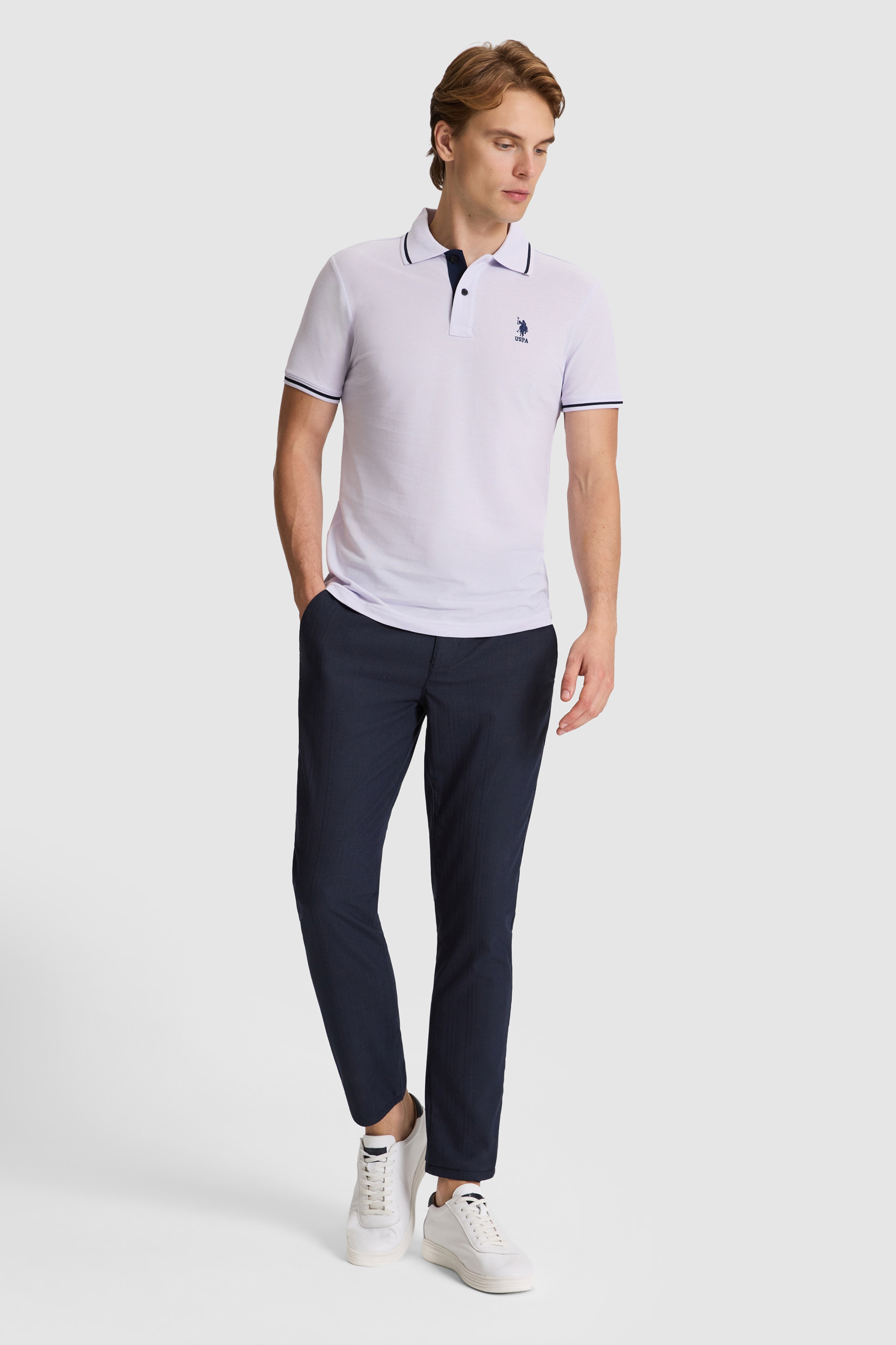 Erkek Lila Slim Fit Polo Yaka Basic Tişört - Image 4