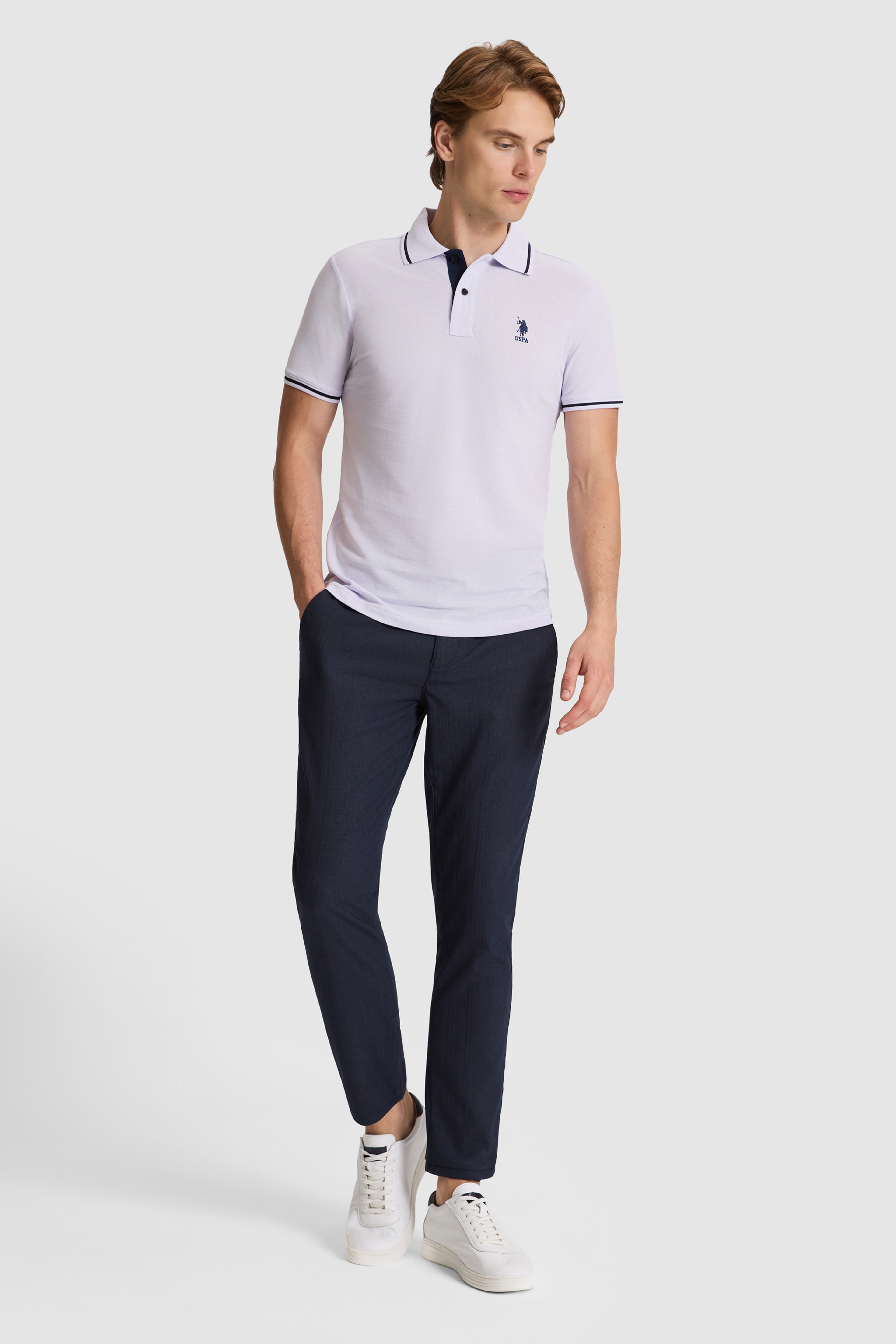 Erkek Lila Slim Fit Polo Yaka Basic Tişört