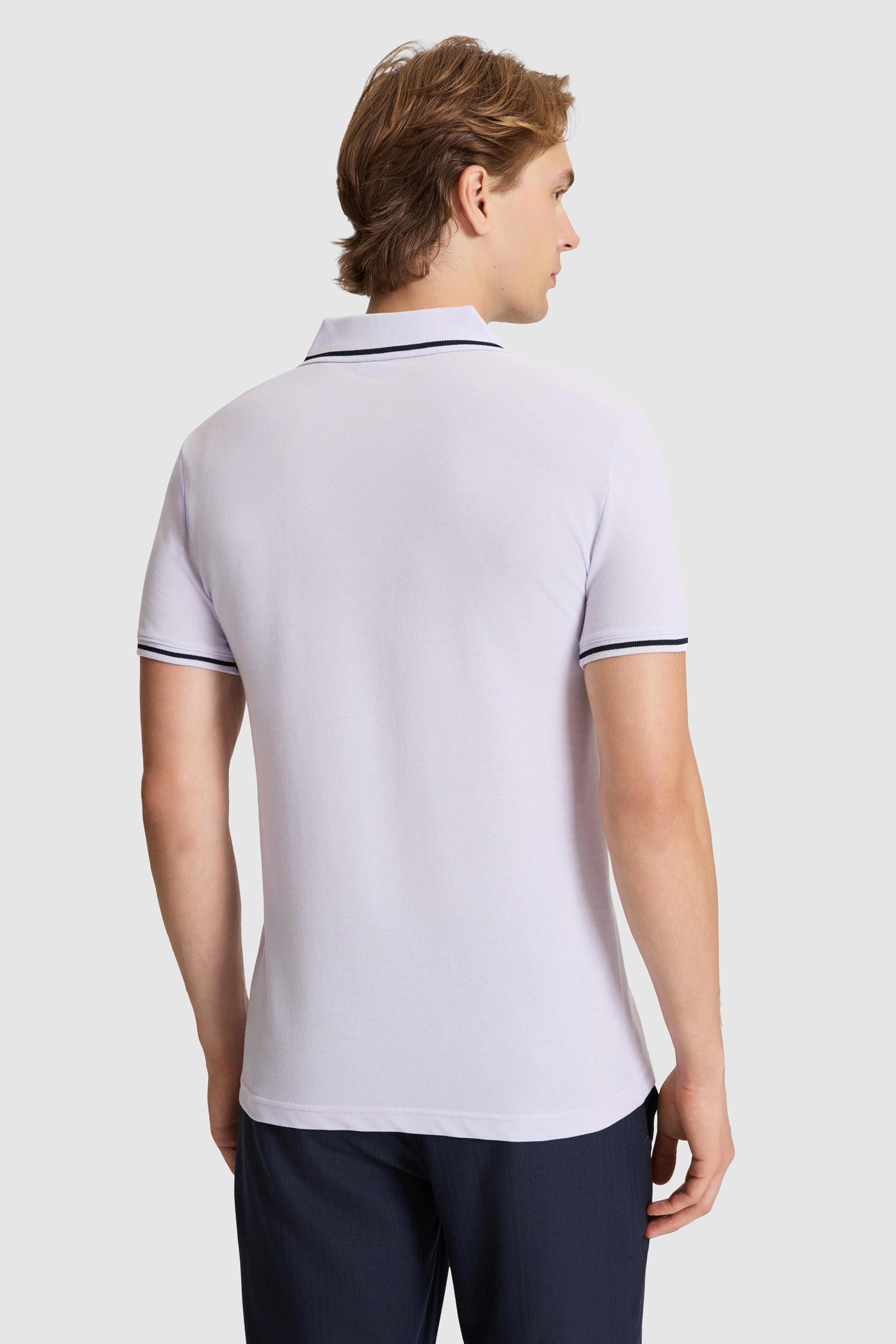 Erkek Lila Slim Fit Polo Yaka Basic Tişört