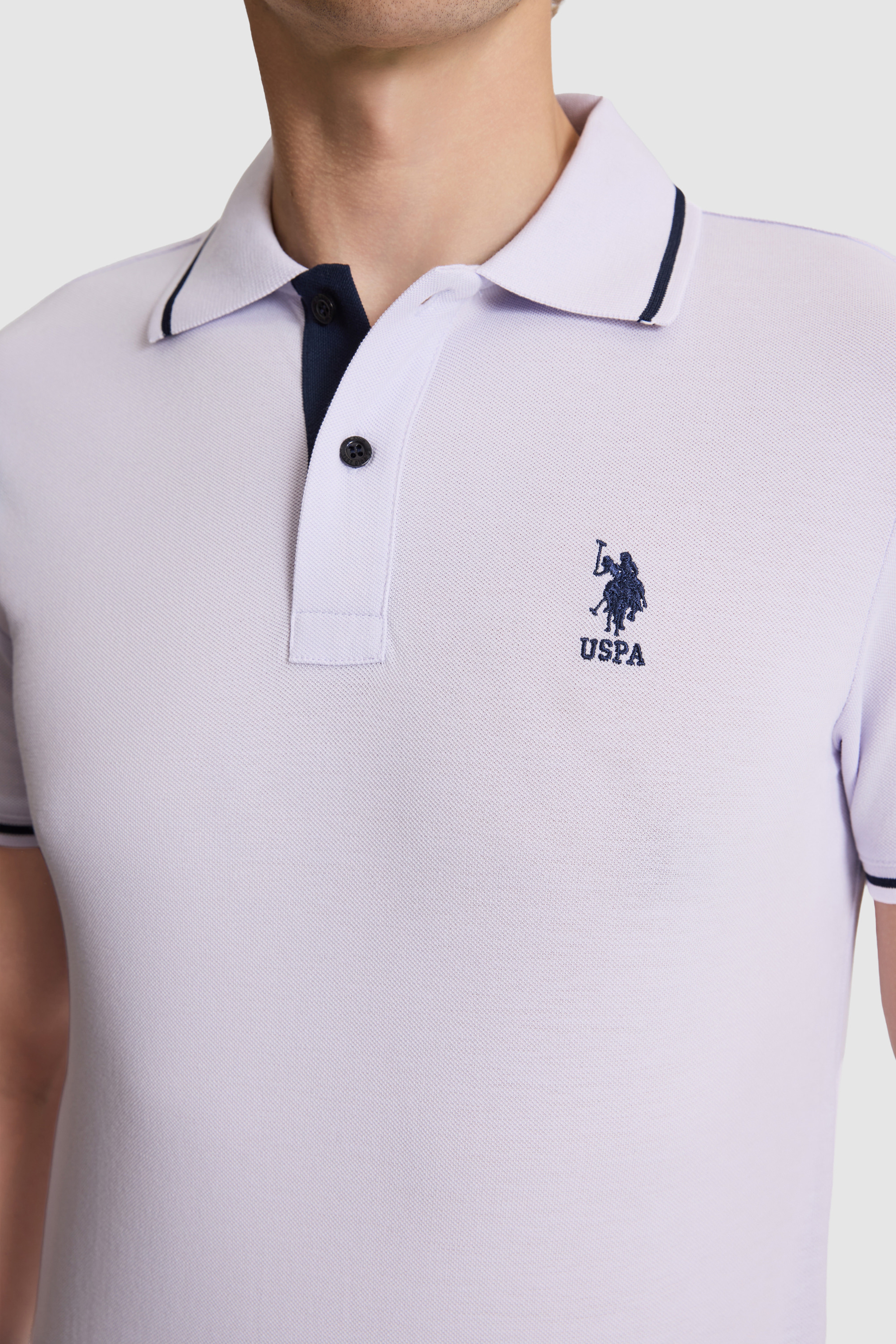 Erkek Lila Slim Fit Polo Yaka Basic Tişört