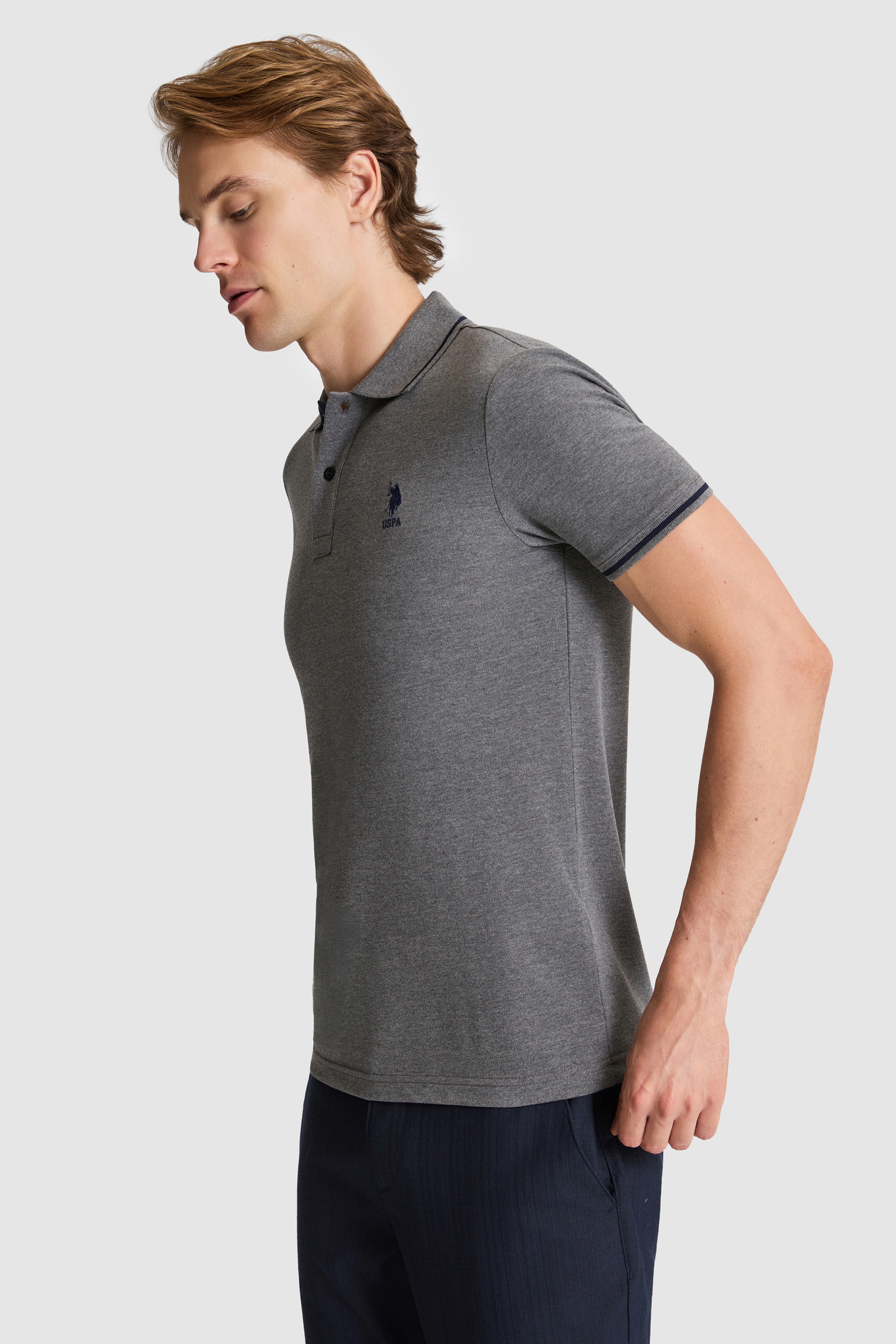 Erkek Antrasit Melanj Slim Fit Polo Yaka Basic Tişört
