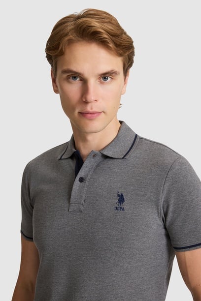 Erkek Antrasit Melanj Slim Fit Polo Yaka Basic Tişört
