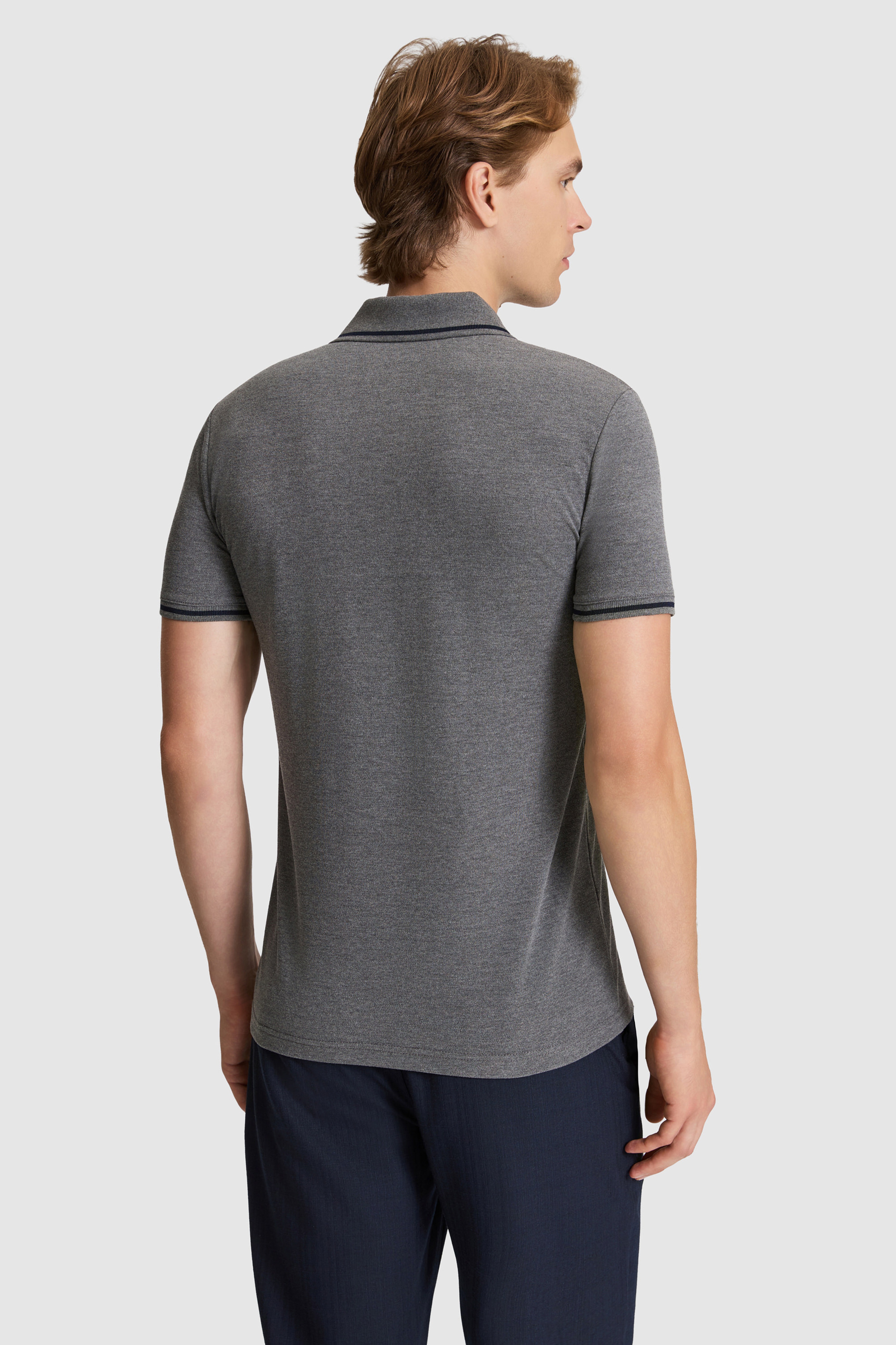 Erkek Antrasit Melanj Slim Fit Polo Yaka Basic Tişört