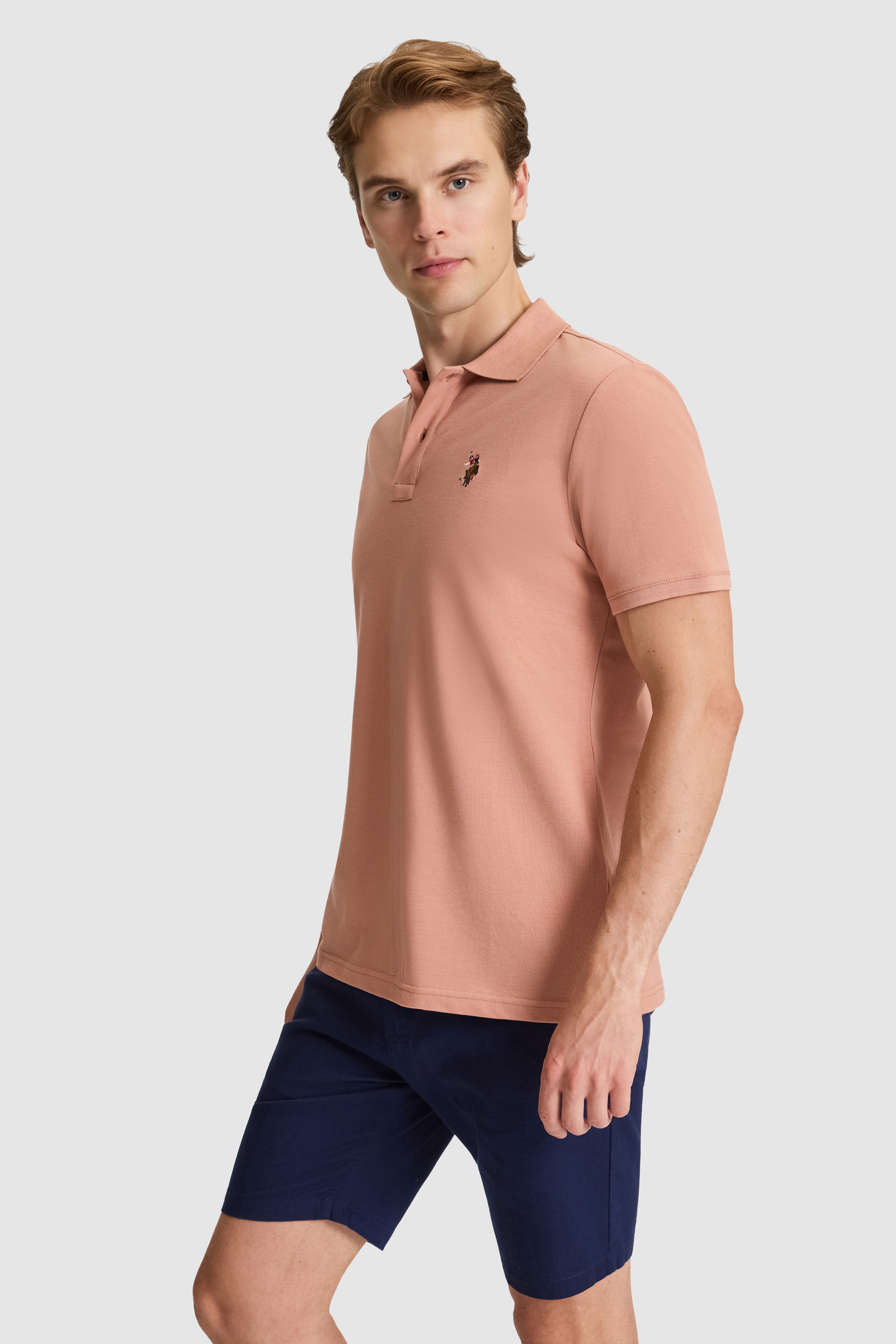 Erkek Pudra Regular Fit Polo Yaka Basic Tişört - Image 3