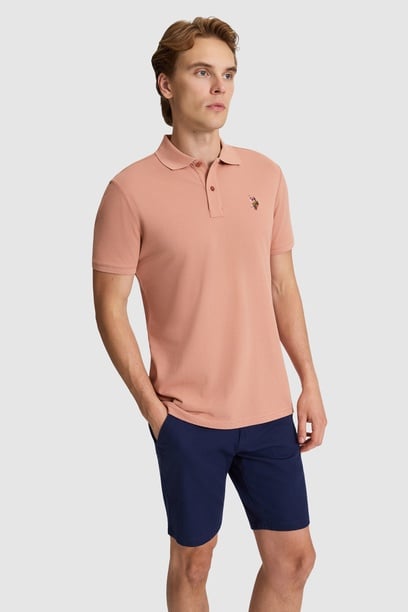 Erkek Pudra Regular Fit Polo Yaka Basic Tişört