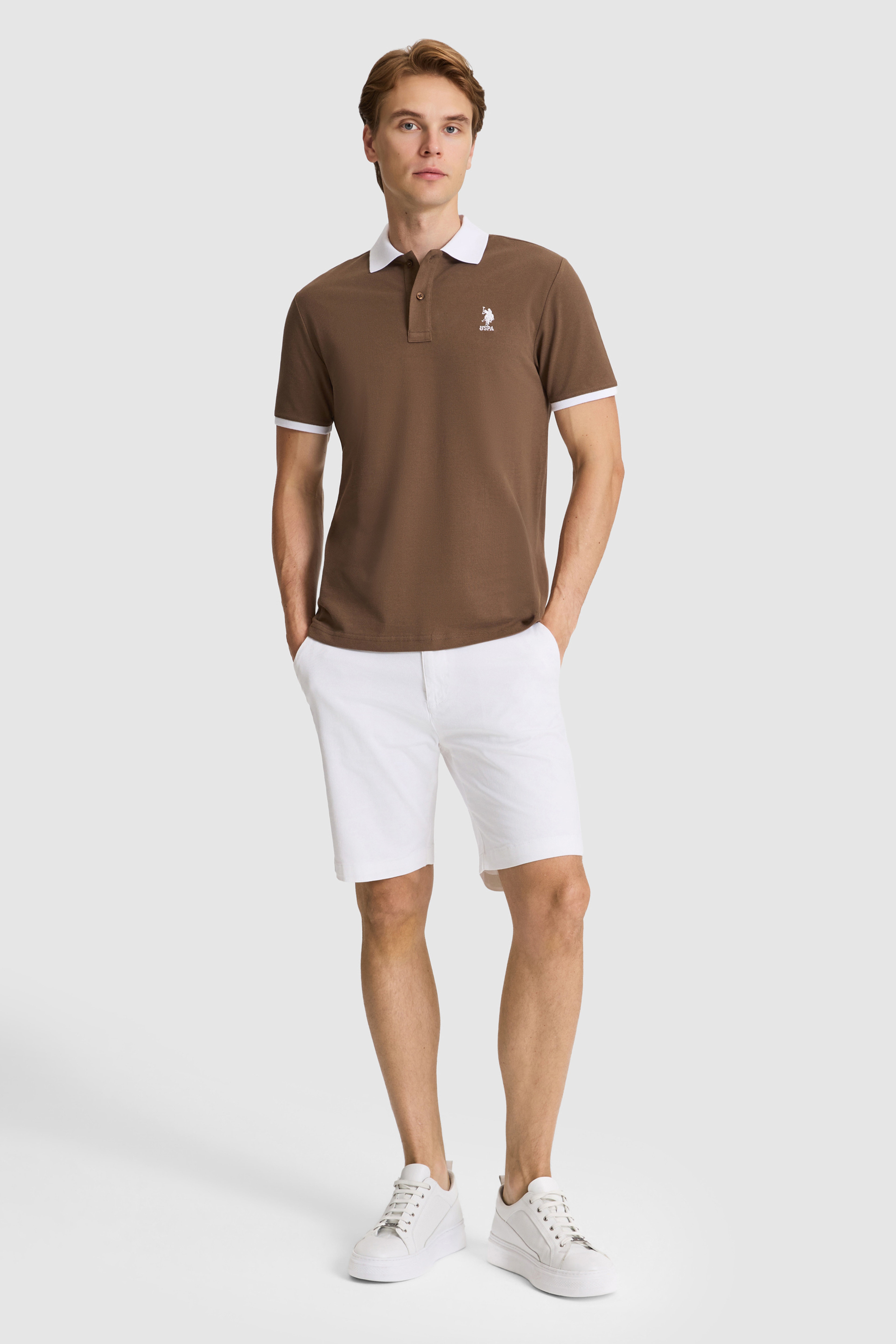 Erkek Kahverengi Regular Fit Polo Yaka Basic Tişört