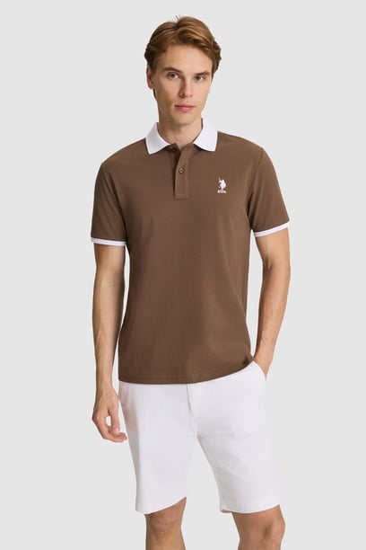 Erkek Kahverengi Regular Fit Polo Yaka Basic Tişört