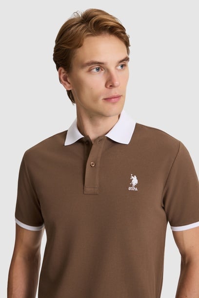 Erkek Kahverengi Regular Fit Polo Yaka Basic Tişört