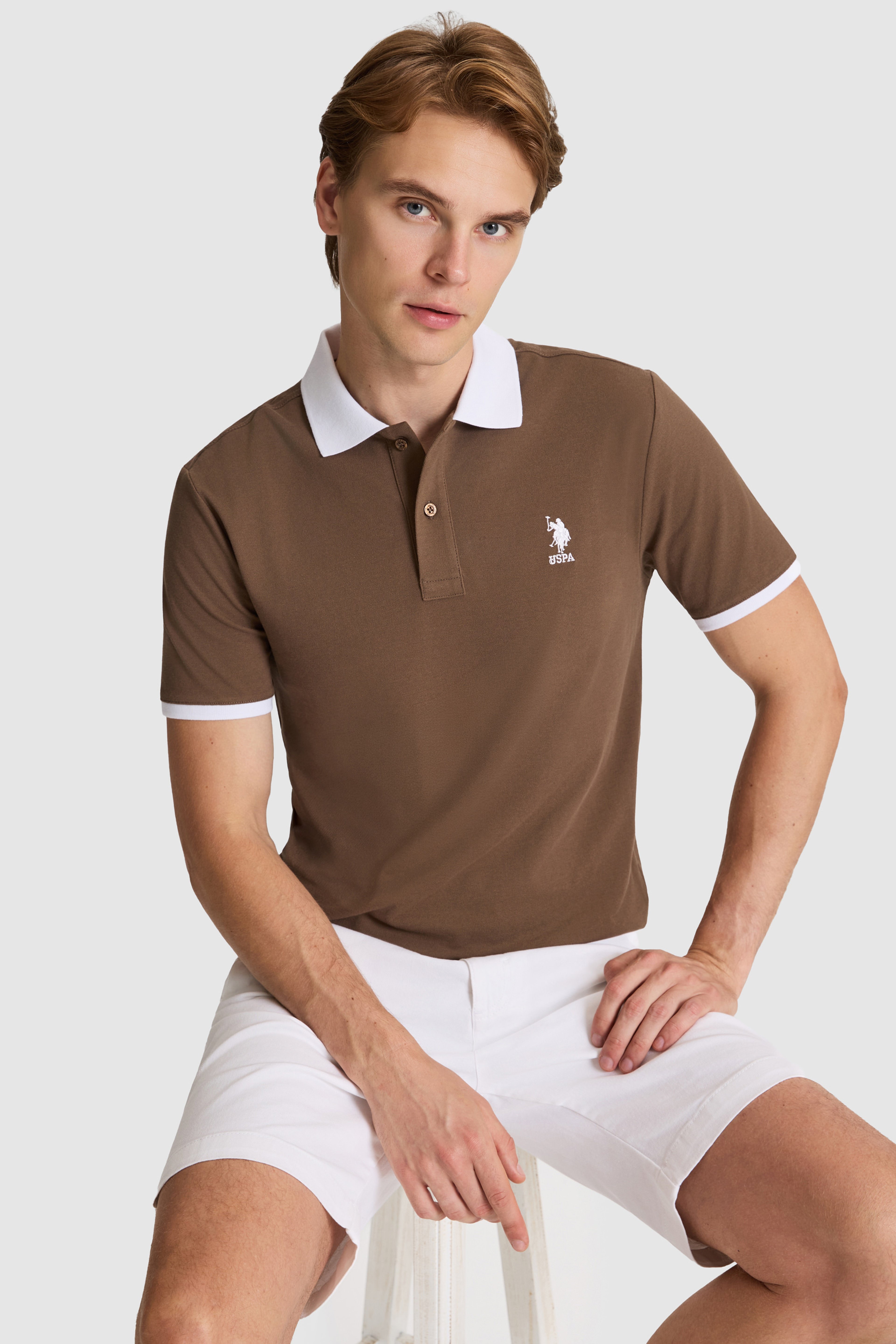 Erkek Kahverengi Regular Fit Polo Yaka Basic Tişört - Image 1