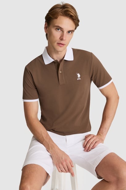 Erkek Kahverengi Regular Fit Polo Yaka Basic Tişört