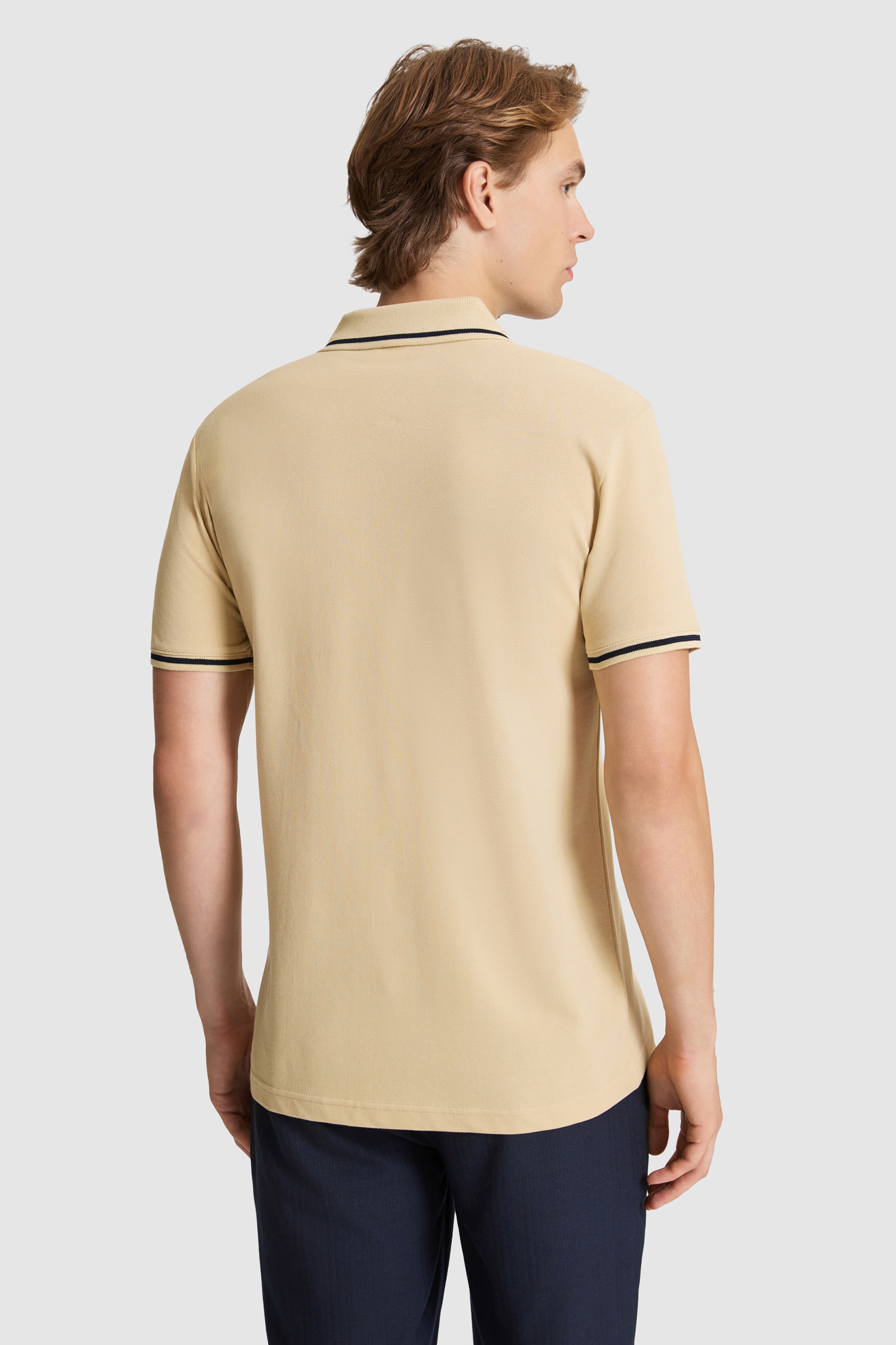 Erkek Bej Slim Fit Polo Yaka Basic Tişört - Image 5