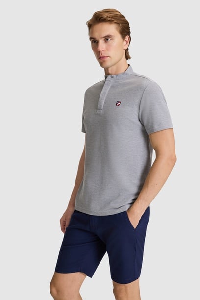 Erkek Gri Melanj Regular Fit Hakim Yaka Basic Tişört