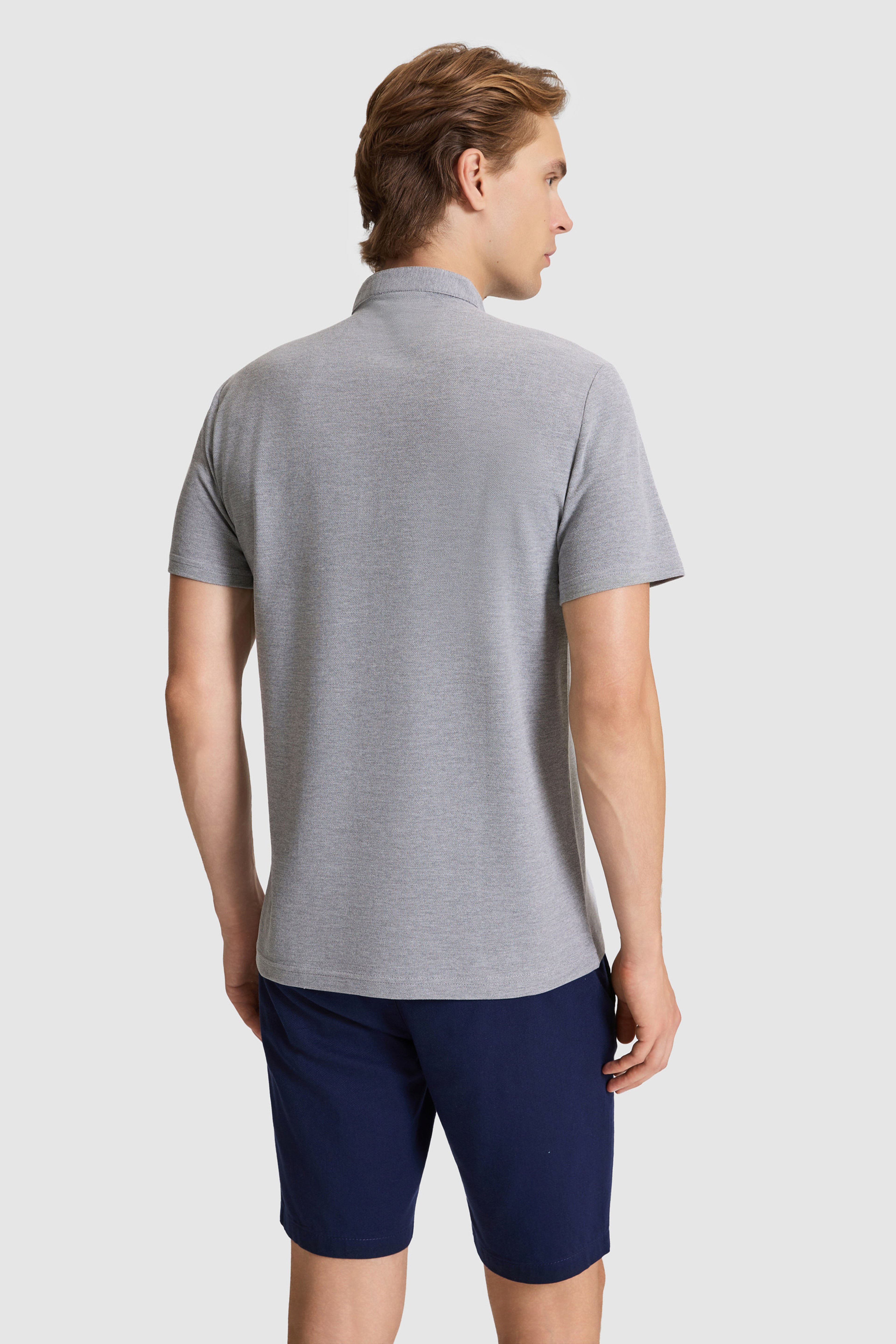 Erkek Gri Melanj Regular Fit Hakim Yaka Basic Tişört - Image 5