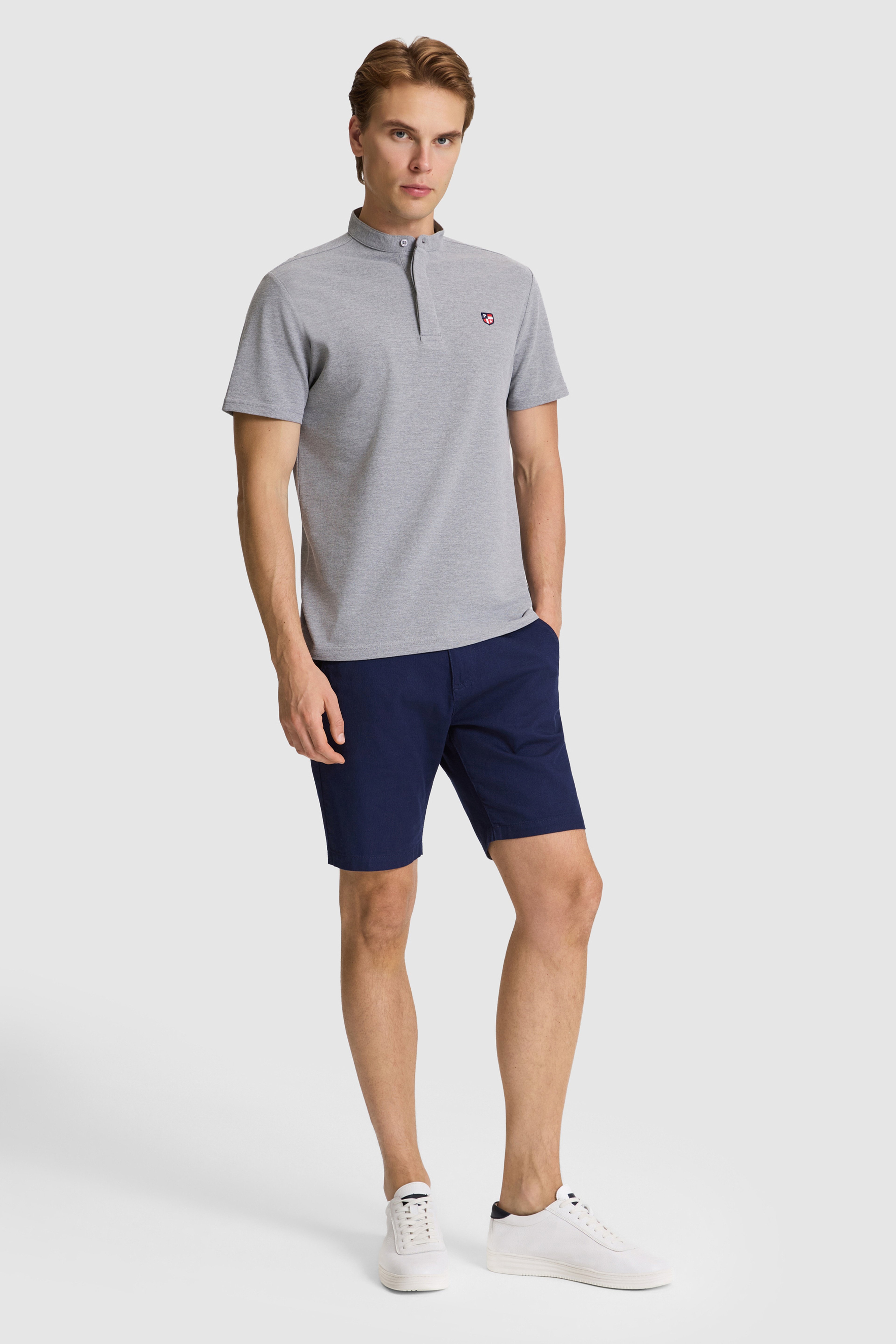 Erkek Gri Melanj Regular Fit Hakim Yaka Basic Tişört