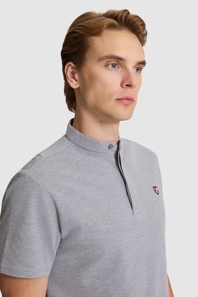 Erkek Gri Melanj Regular Fit Hakim Yaka Basic Tişört
