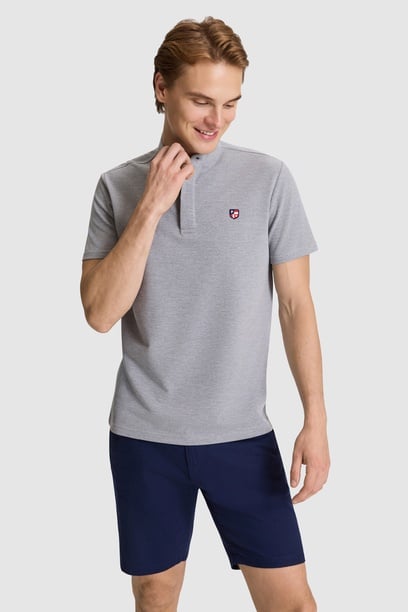 Erkek Gri Melanj Regular Fit Hakim Yaka Basic Tişört
